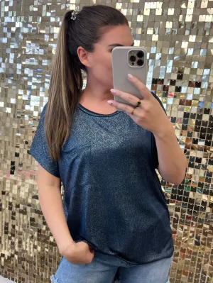 Shimmering Short Sleeve Top - Navy by Sew In Love