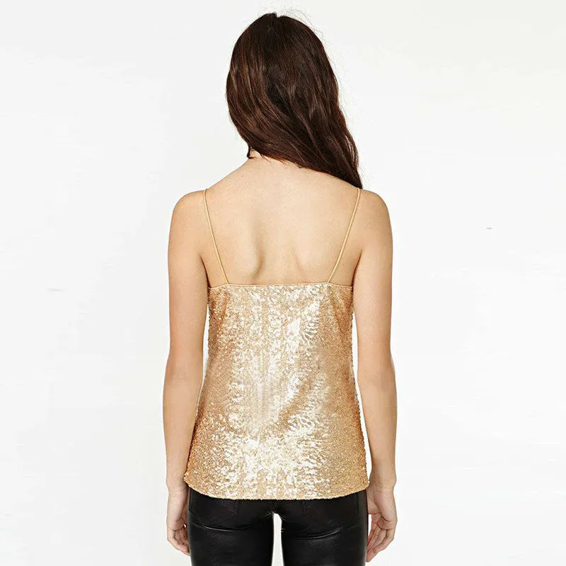 Shinning Sequins Spaghetti Strap Sleeveless Vest
