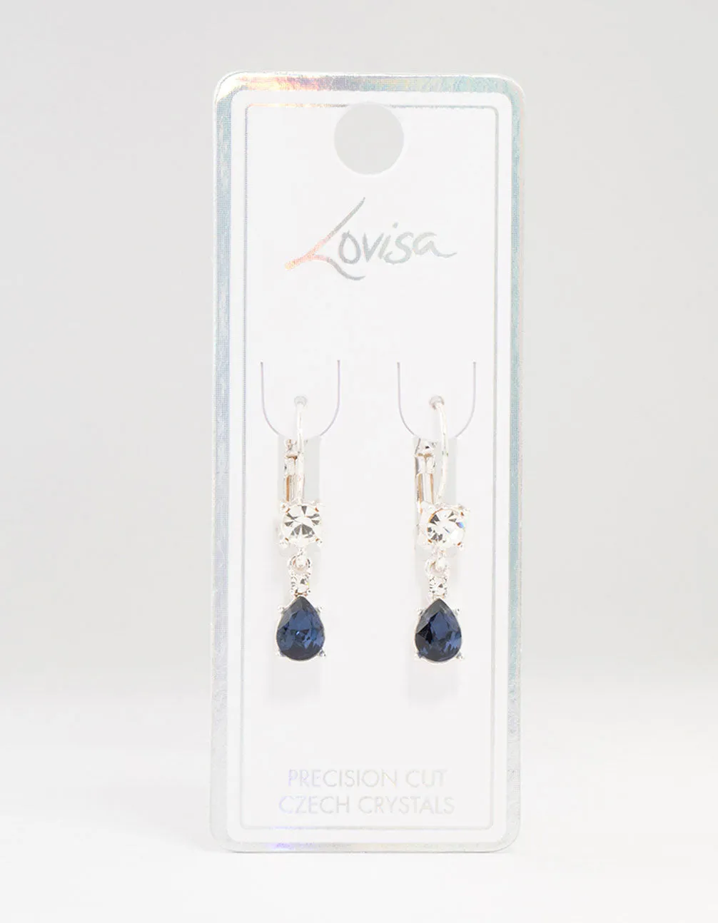 Silver Continental Pear Czech Crystals Drop Earrings
