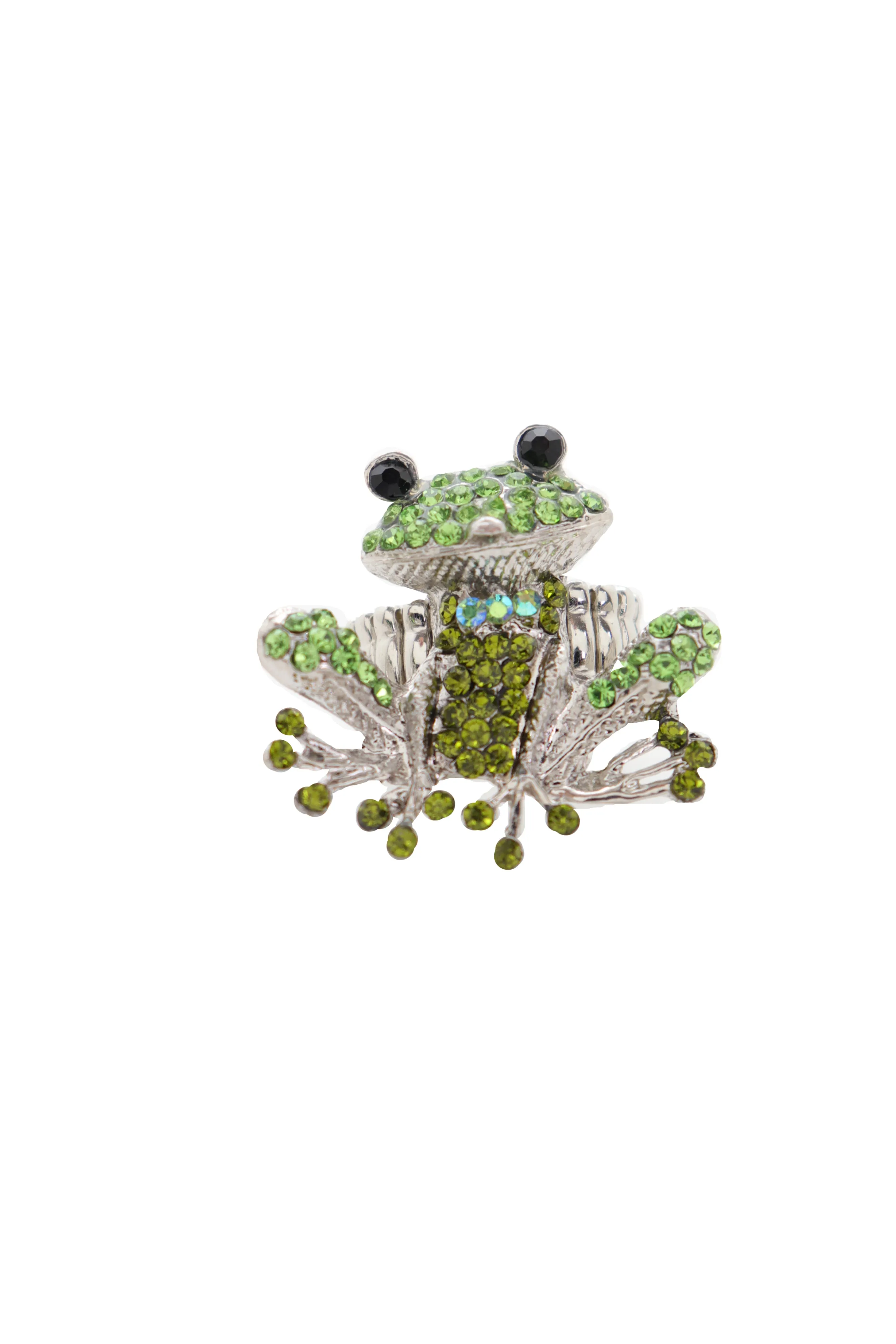 Silver Metal Ring Elastic Band Green Color Frog One Size