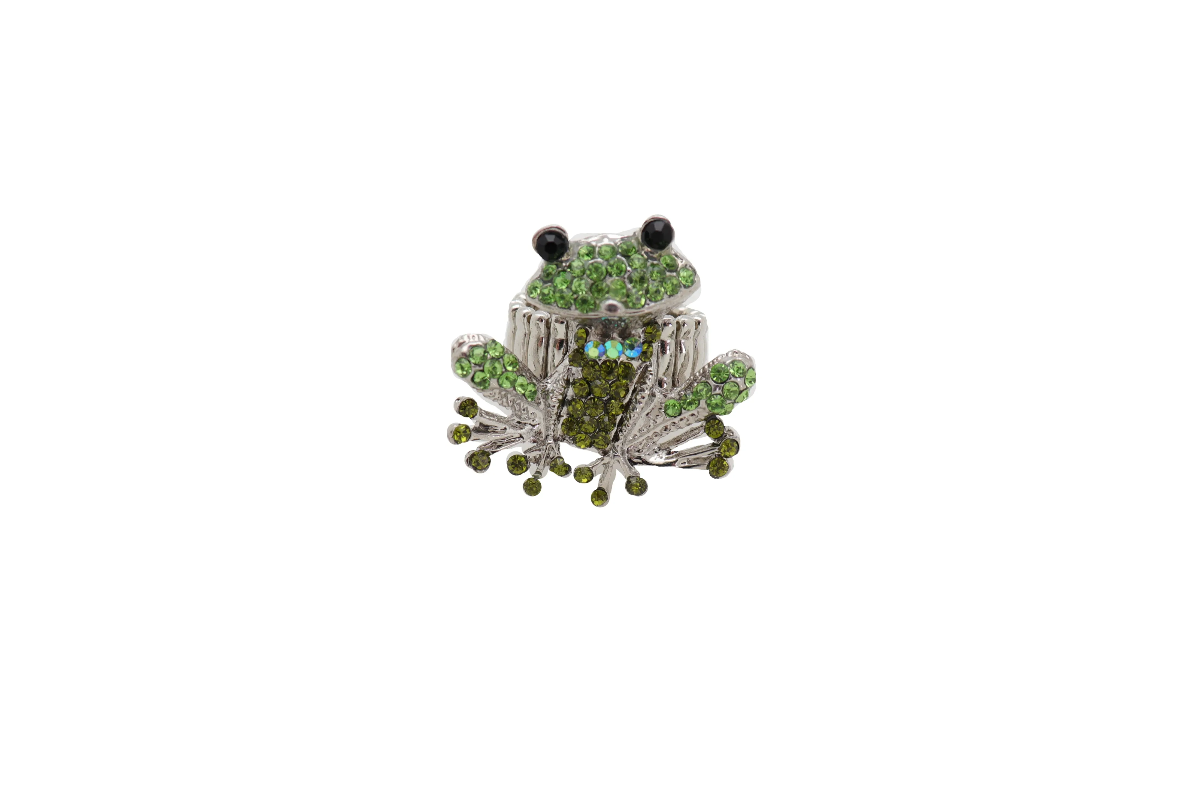 Silver Metal Ring Elastic Band Green Color Frog One Size