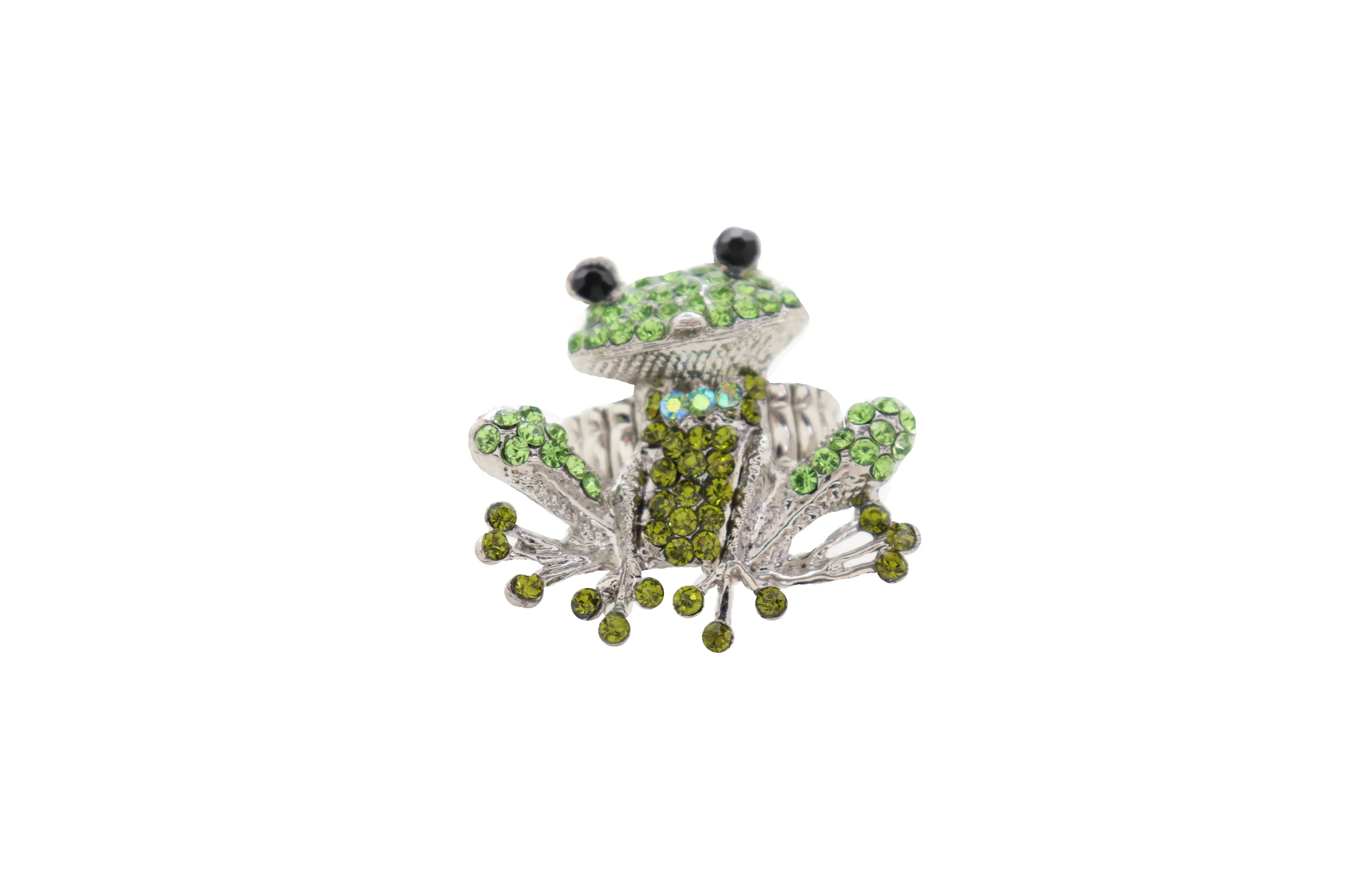 Silver Metal Ring Elastic Band Green Color Frog One Size