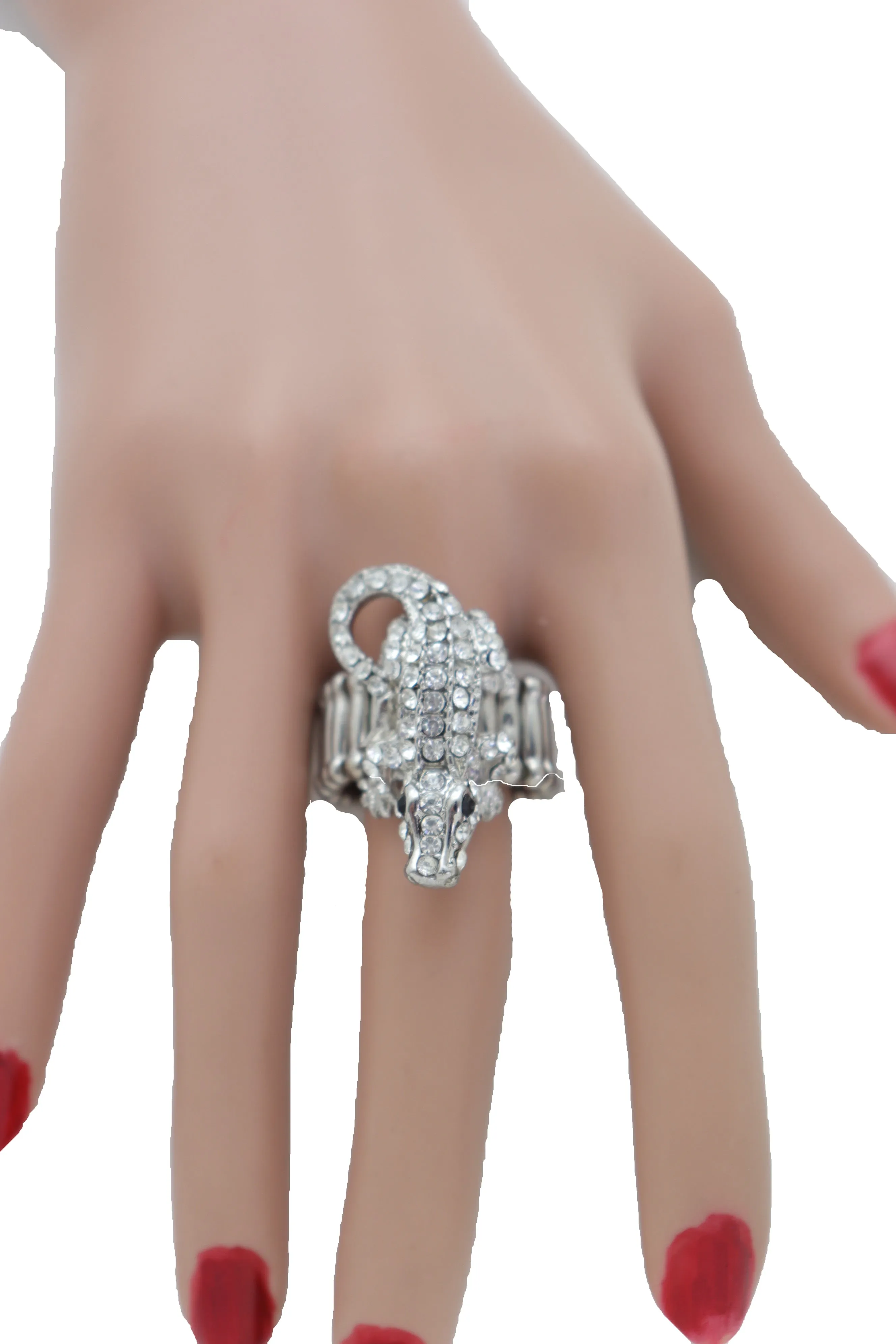 Silver Rhinestone Alligator Crocodile Elastic Band Ring