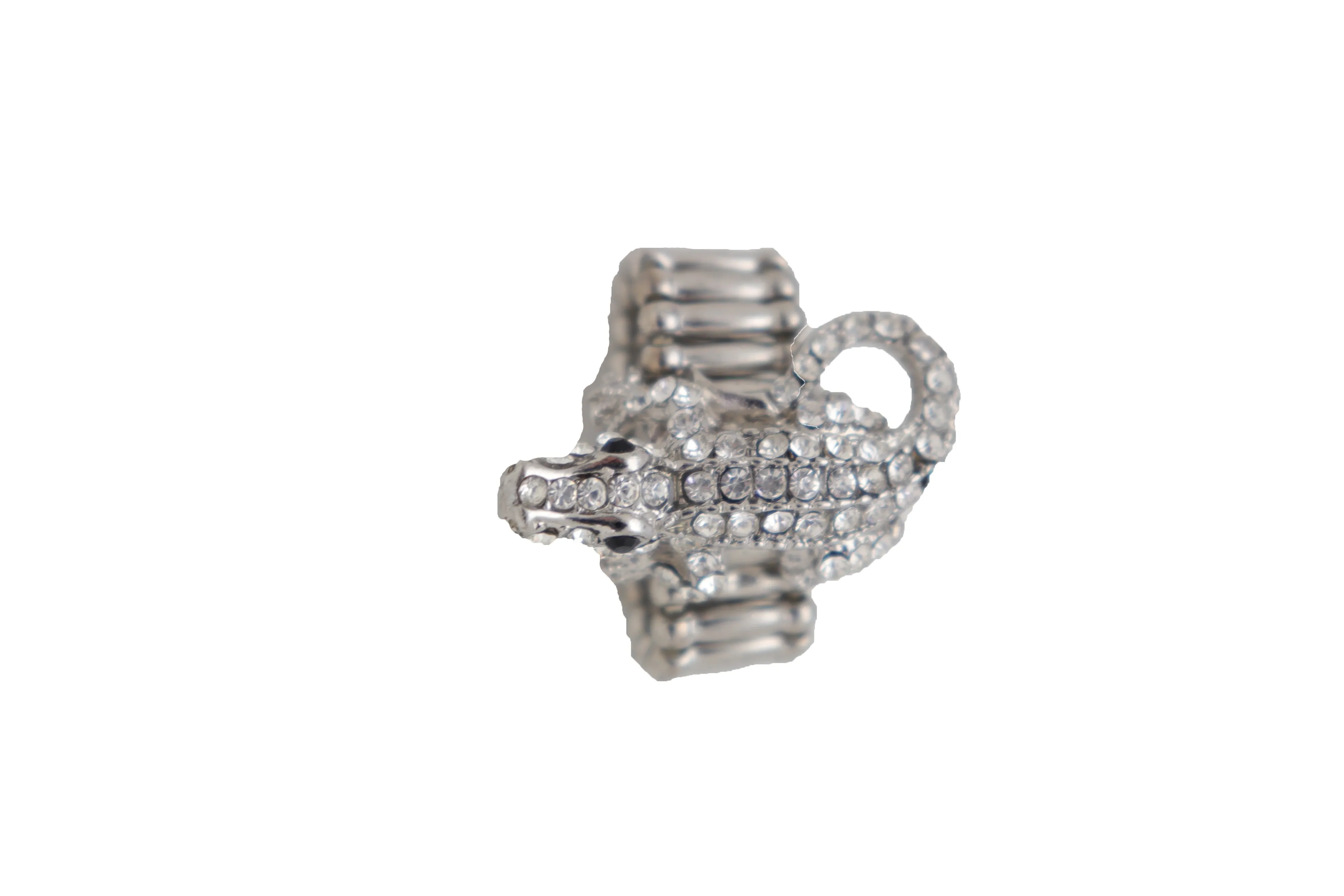 Silver Rhinestone Alligator Crocodile Elastic Band Ring