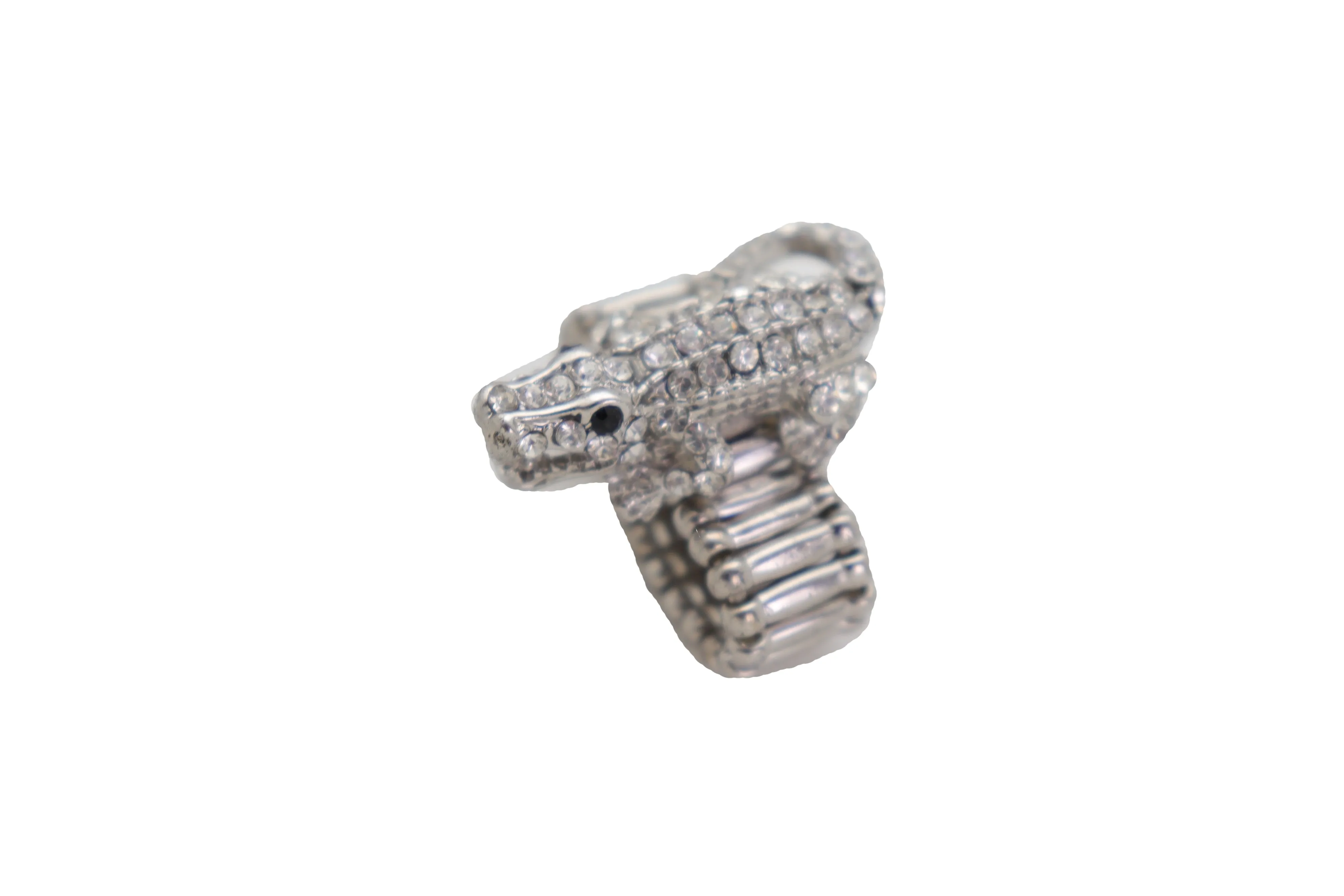Silver Rhinestone Alligator Crocodile Elastic Band Ring