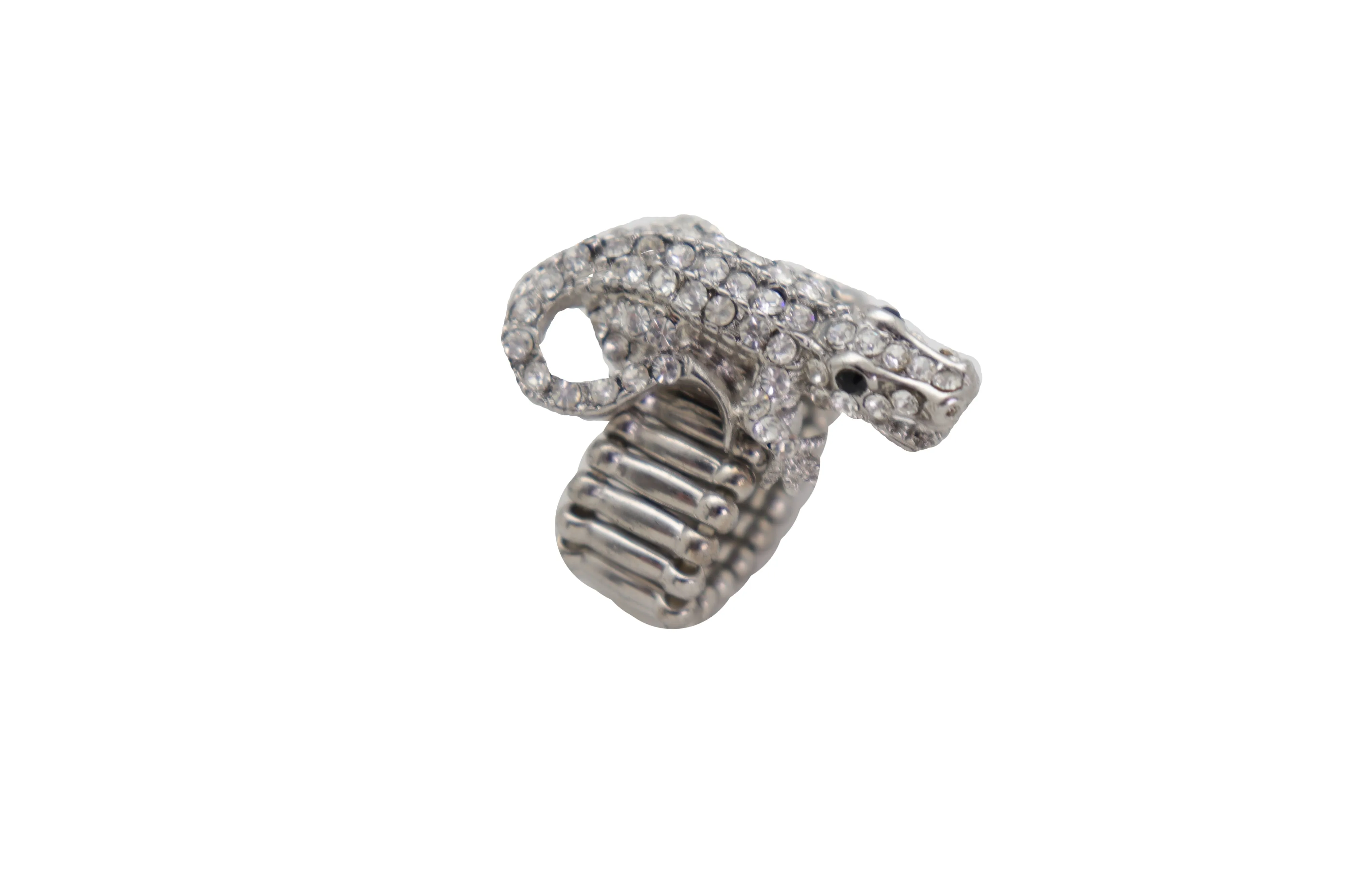 Silver Rhinestone Alligator Crocodile Elastic Band Ring