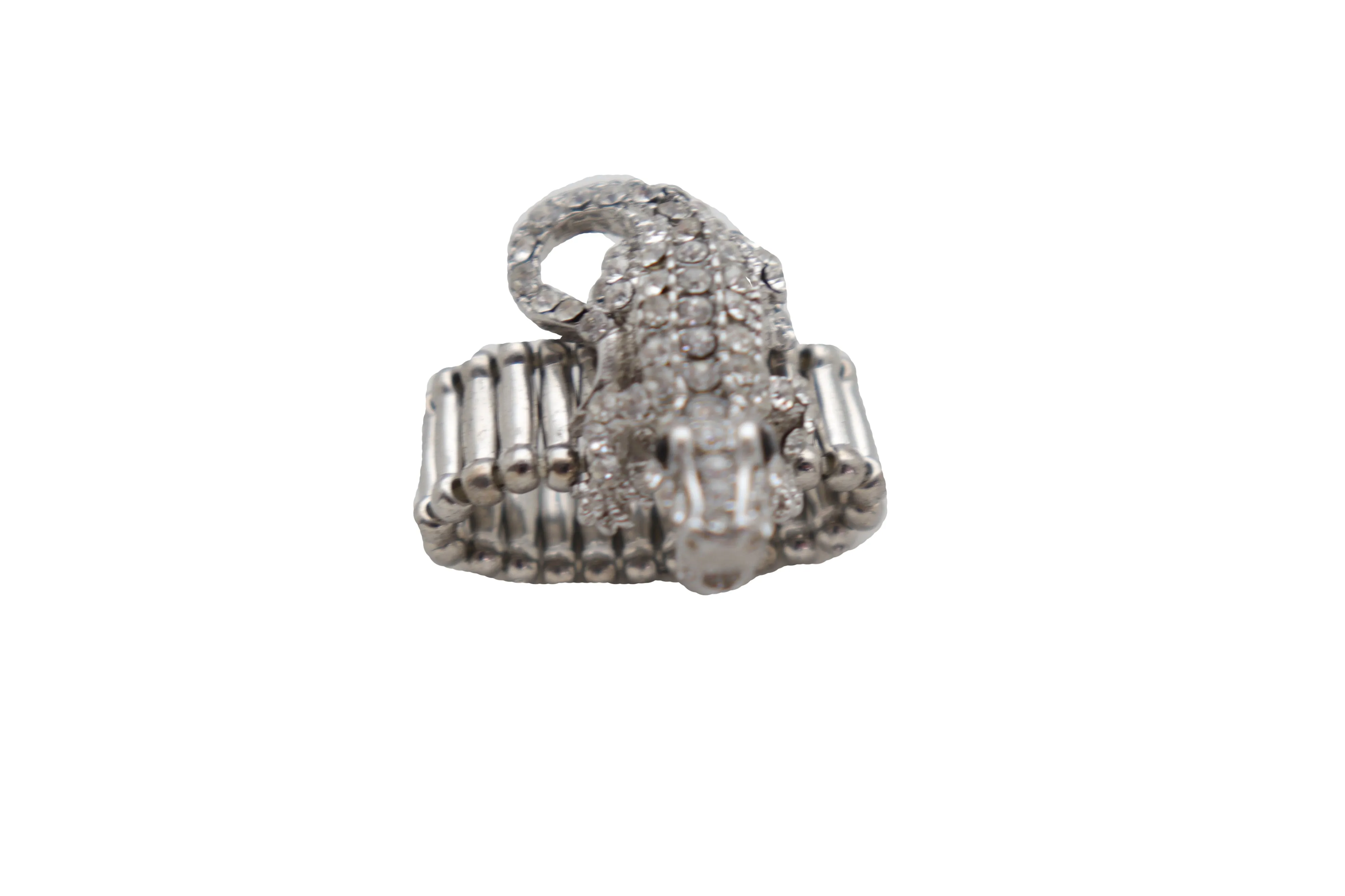 Silver Rhinestone Alligator Crocodile Elastic Band Ring