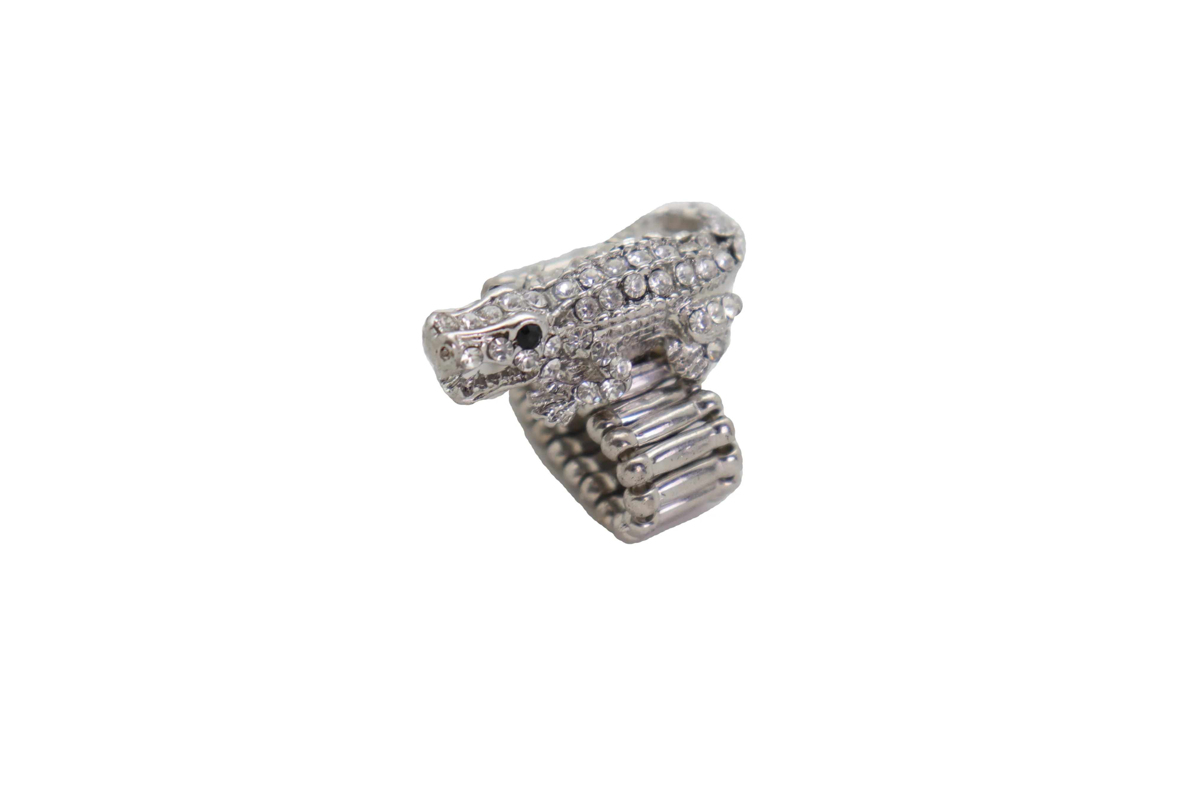 Silver Rhinestone Alligator Crocodile Elastic Band Ring