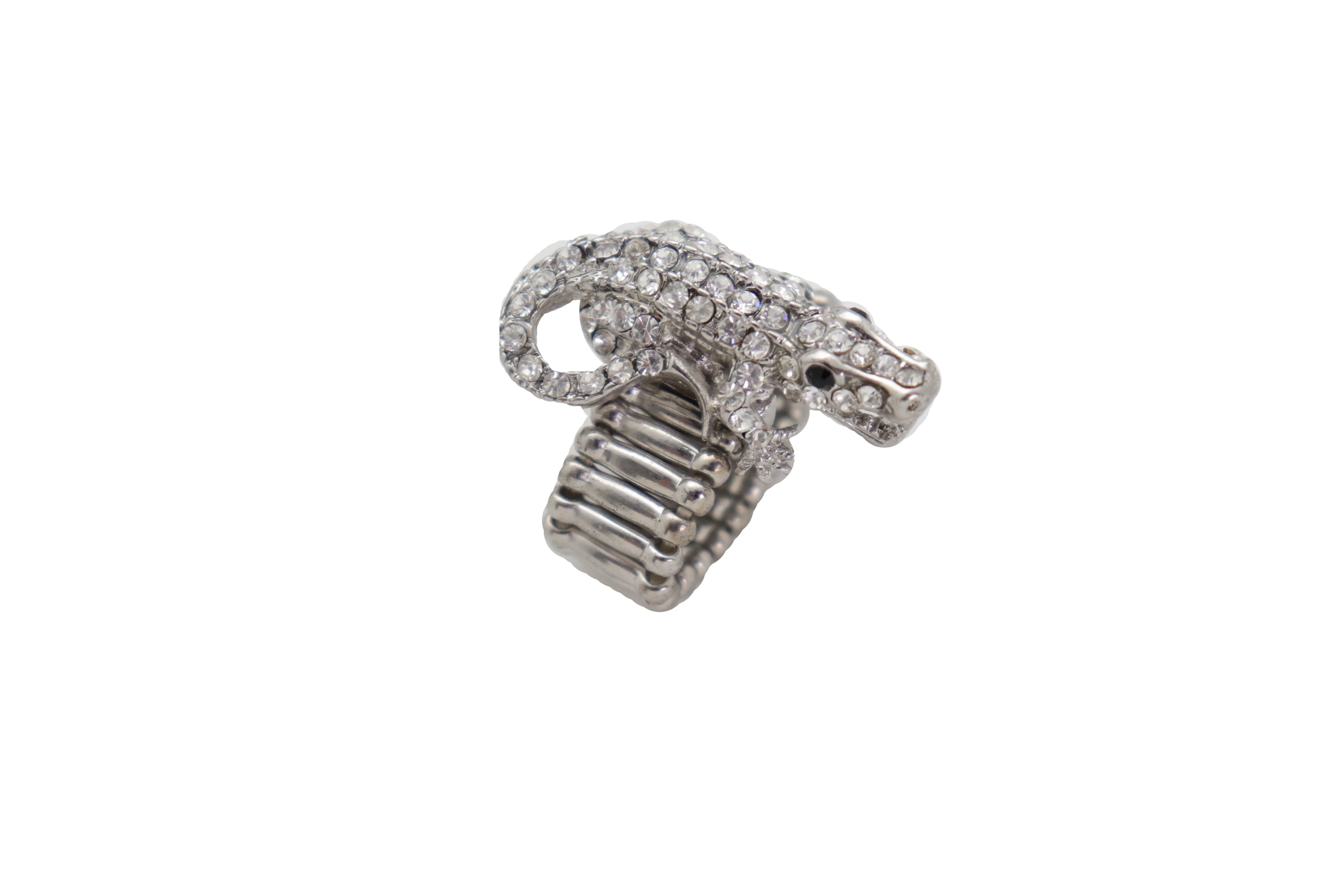 Silver Rhinestone Alligator Crocodile Elastic Band Ring