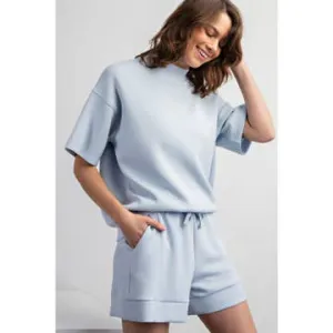 Soft Blue Luxe Mock Neck Top