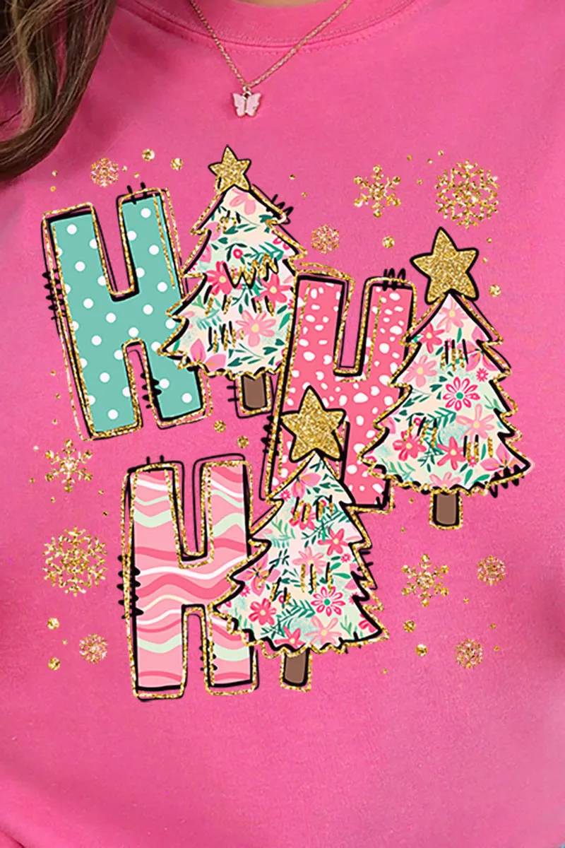 Sparkle Ho Ho Ho Preppy Blossom Comfort Colors Adult Ring-Spun Cotton Tee