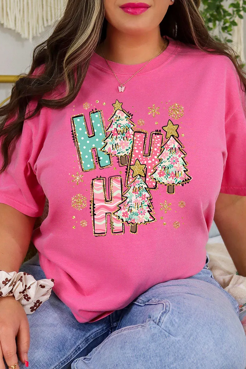 Sparkle Ho Ho Ho Preppy Blossom Comfort Colors Adult Ring-Spun Cotton Tee