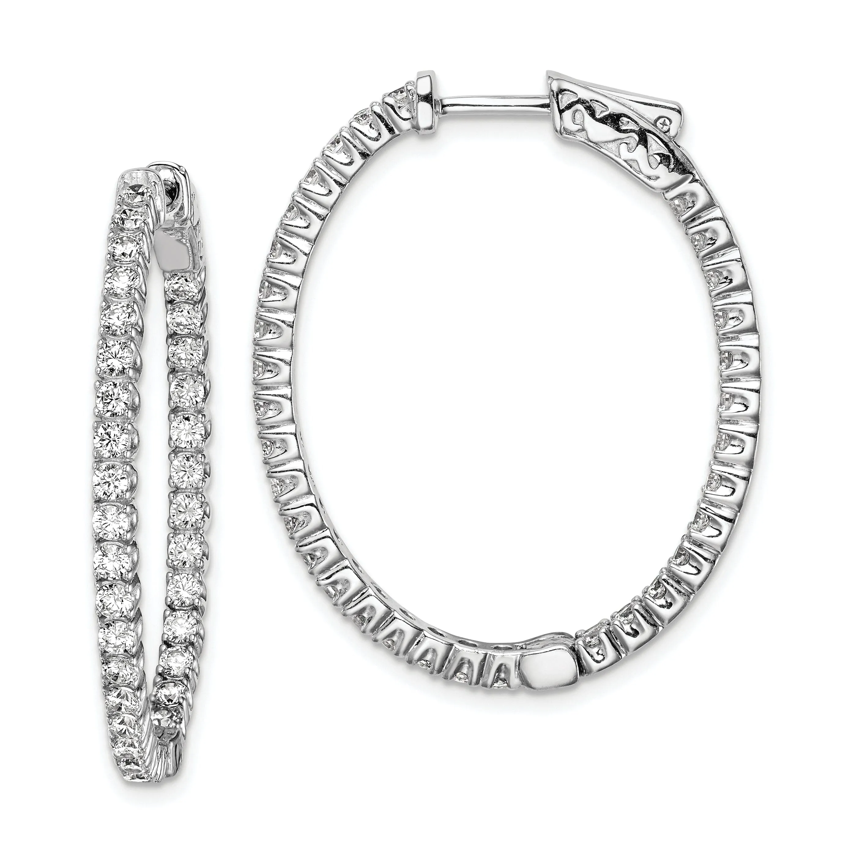 Sterling Silver CZ Oval Hoop Earrings