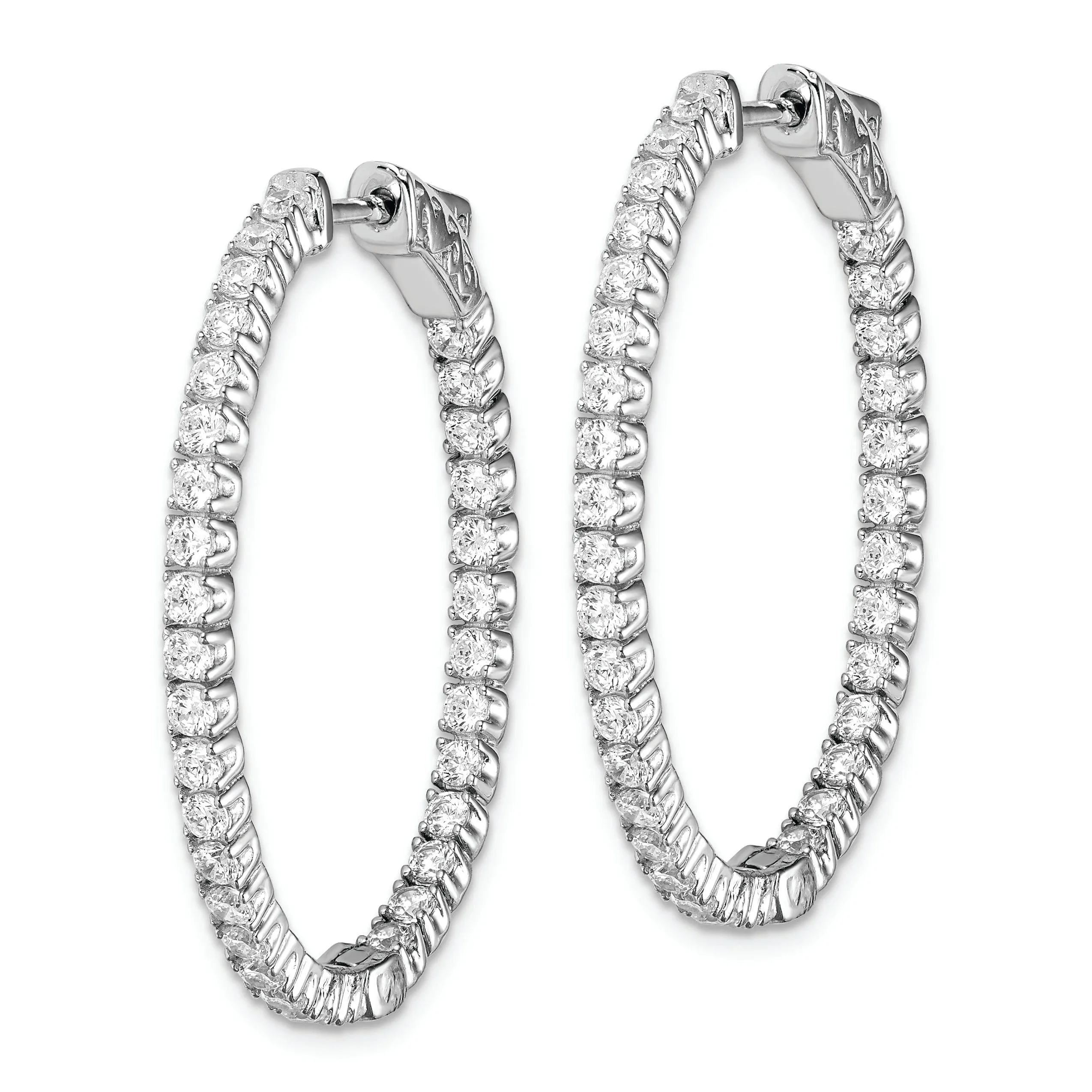 Sterling Silver CZ Oval Hoop Earrings