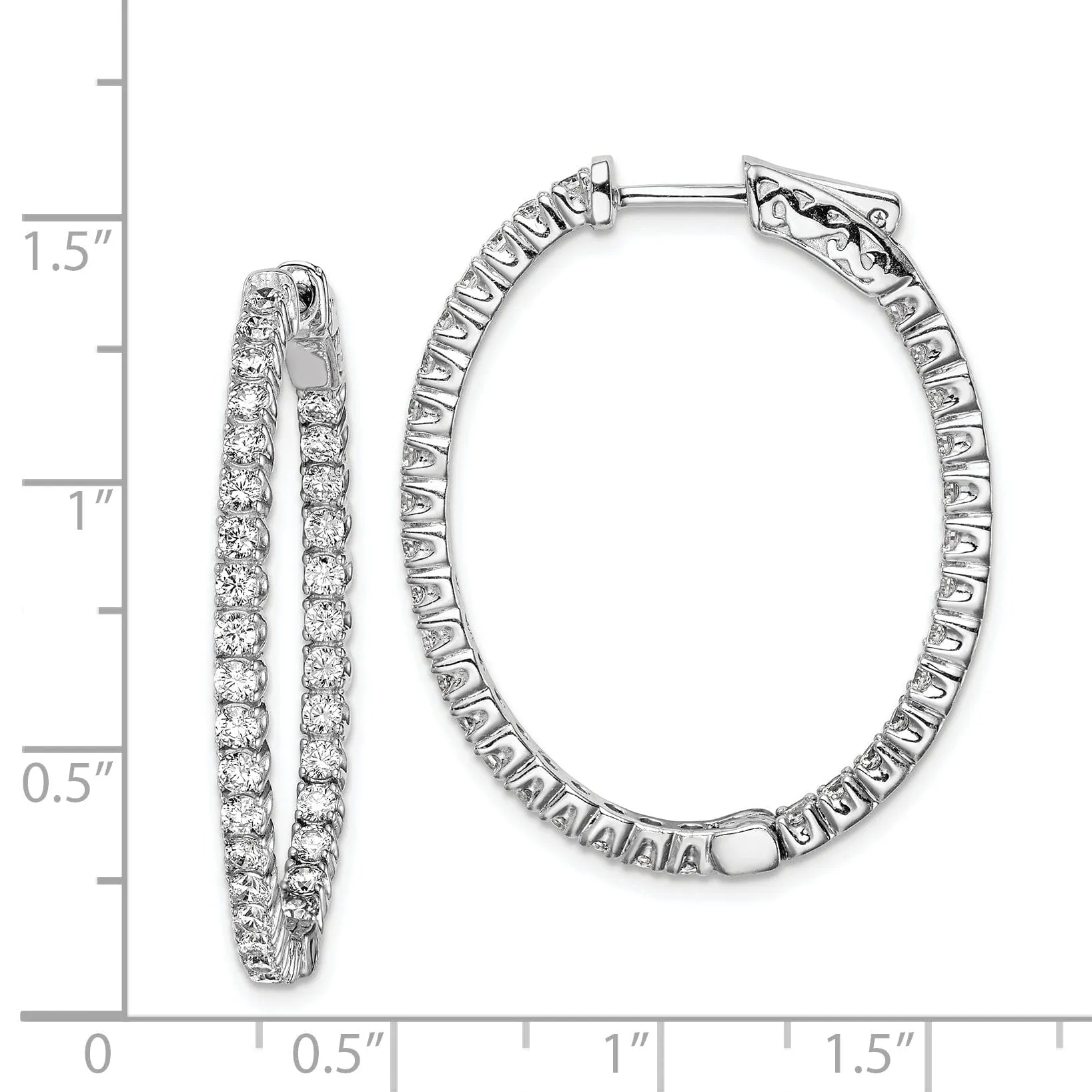 Sterling Silver CZ Oval Hoop Earrings