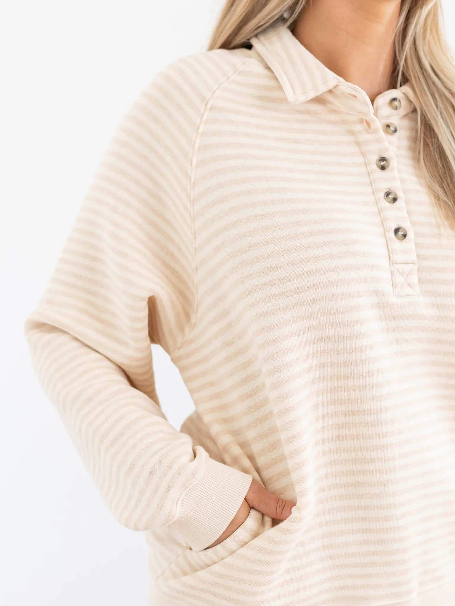 Striped Button Up Pullover Sweatshirt