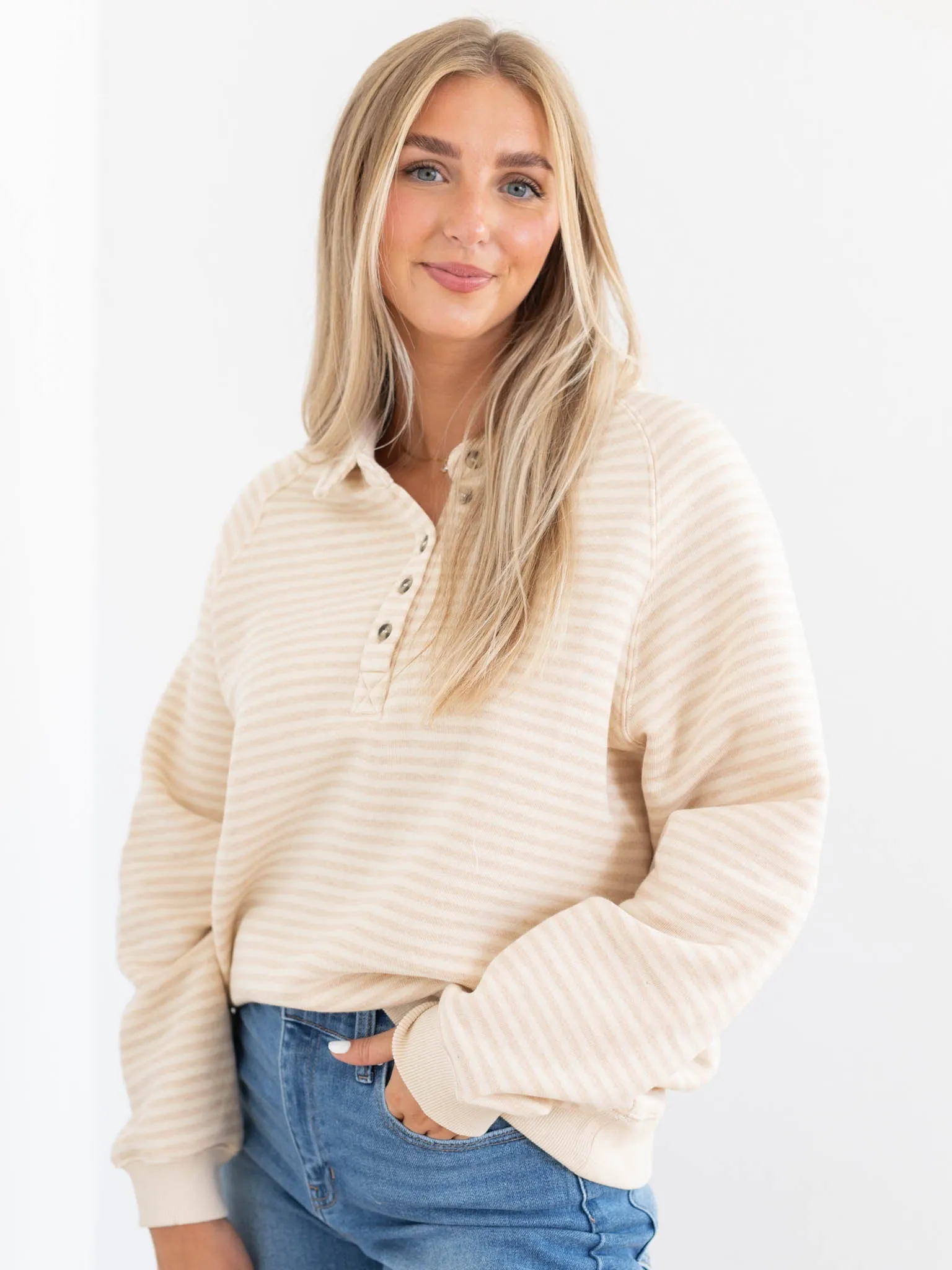 Striped Button Up Pullover Sweatshirt