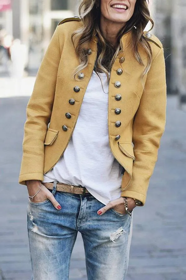 Stylish Long Sleeve Buttoned Coat