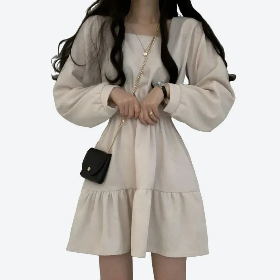 Stylish Long-Sleeve Ruffled Mini Dresses
