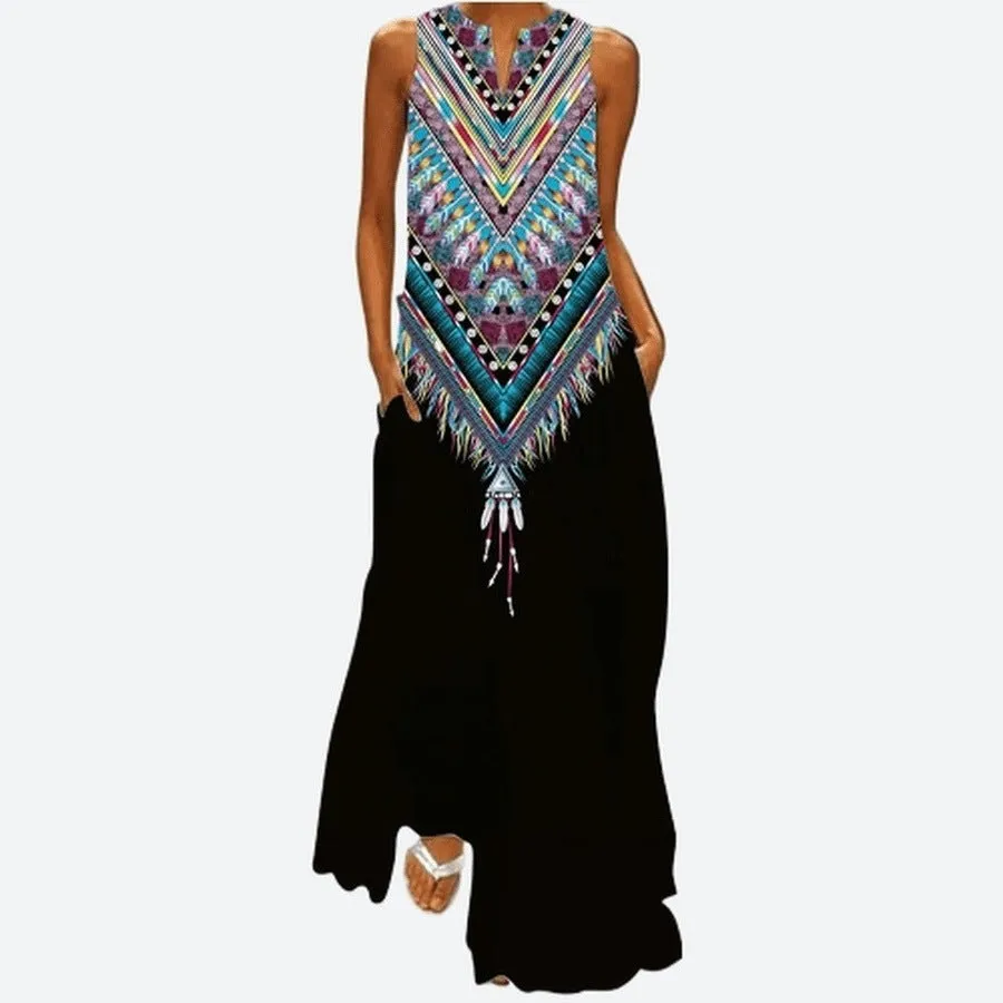 Stylish Printed Sleeveless Long Dresses