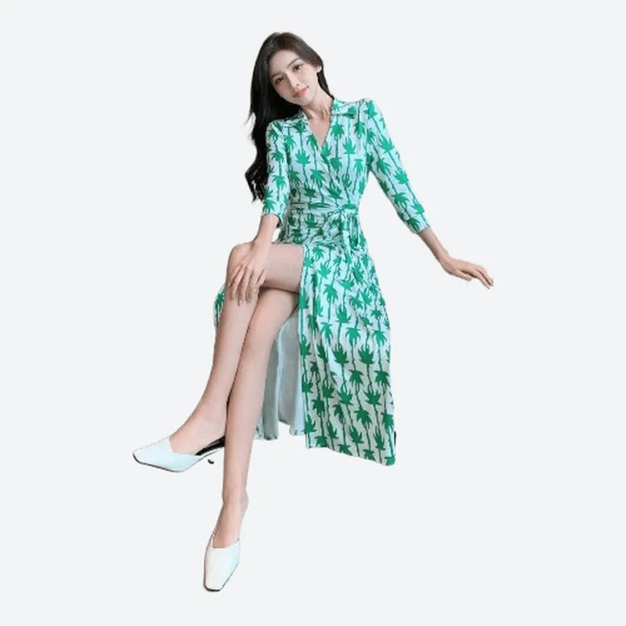 Stylish Three-Quarter Sleeve Wrap Dresses