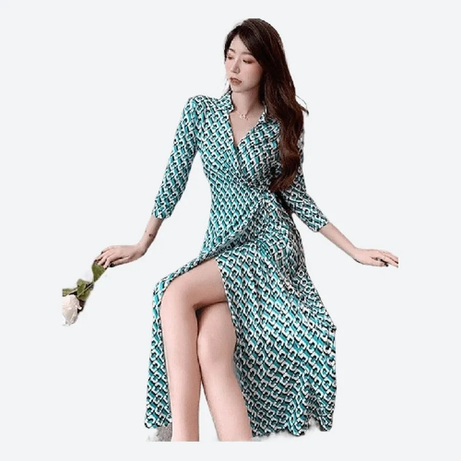 Stylish Three-Quarter Sleeve Wrap Dresses