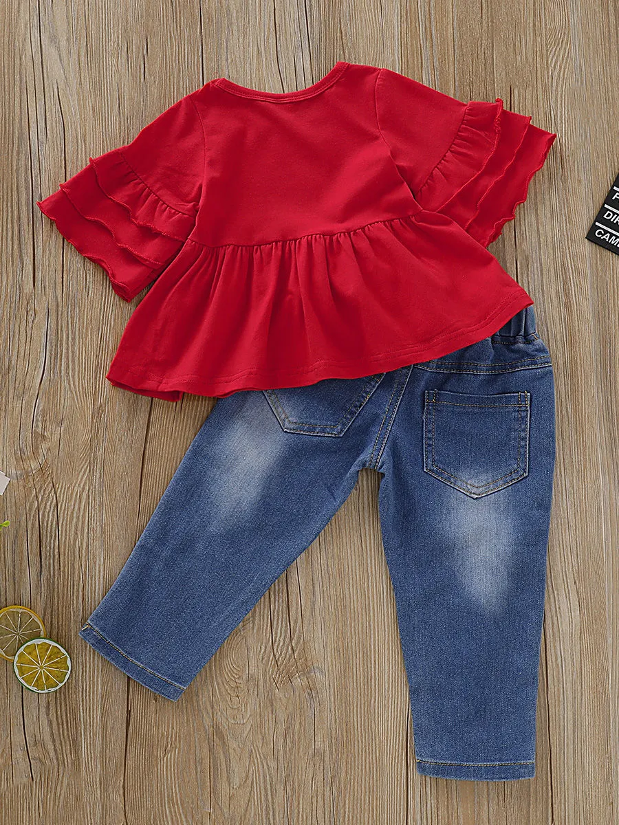Stylish Tunic With Flower Ripped Jeans