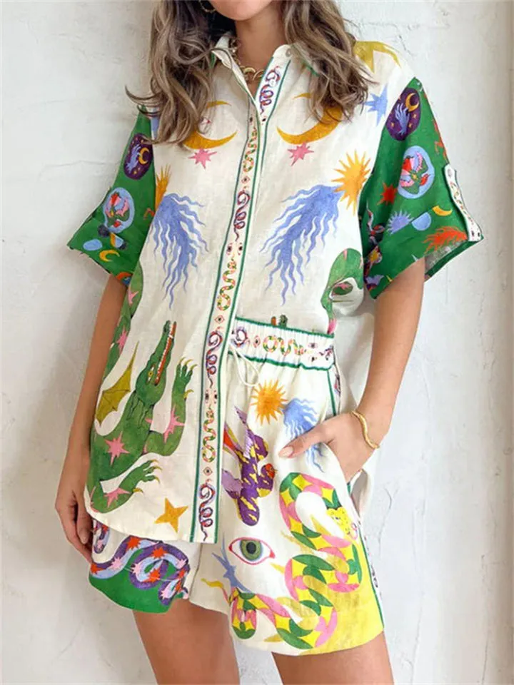 Summer Home Comfortable Print Pyjama Shirt   Shorts