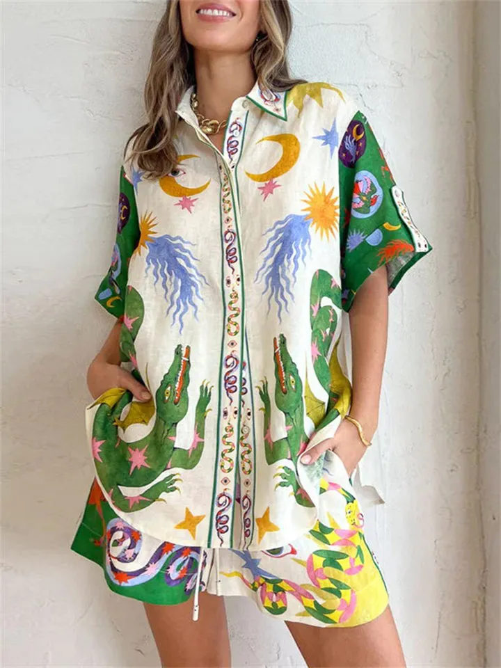 Summer Home Comfortable Print Pyjama Shirt   Shorts