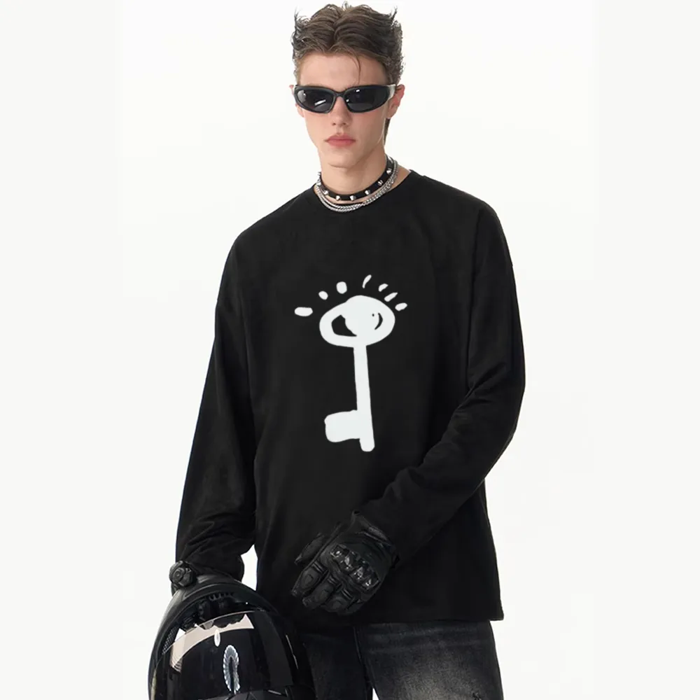 Summer Loose Key Print Long Sleeve Shirt