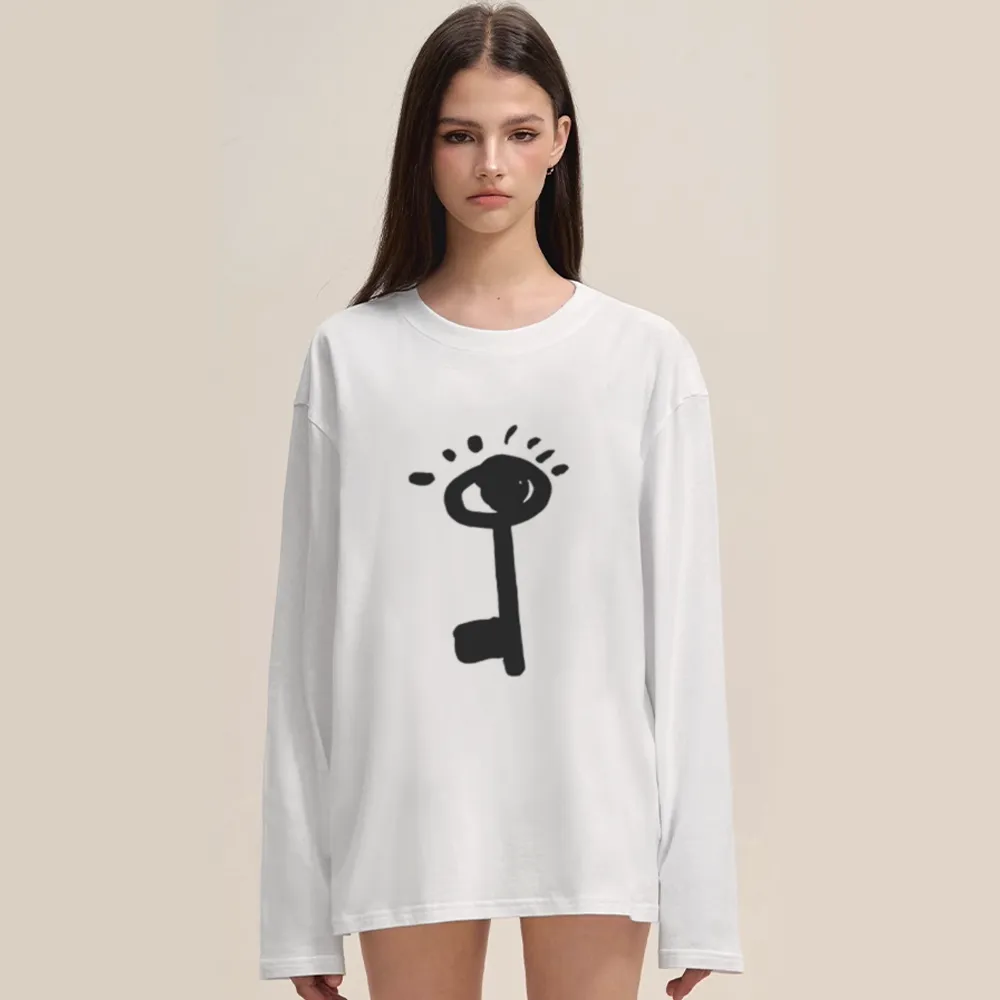 Summer Loose Key Print Long Sleeve Shirt