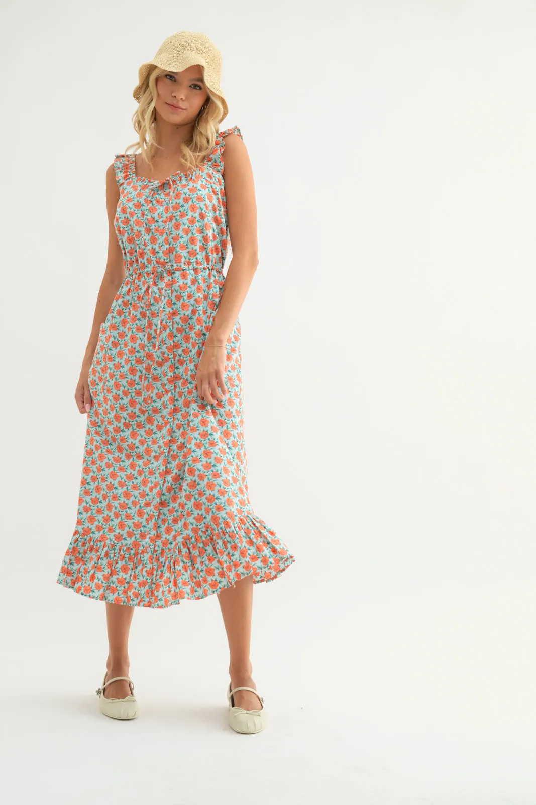 Suzanna Ruffle Sleeve Midi Dress