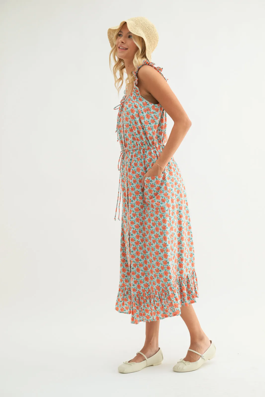 Suzanna Ruffle Sleeve Midi Dress