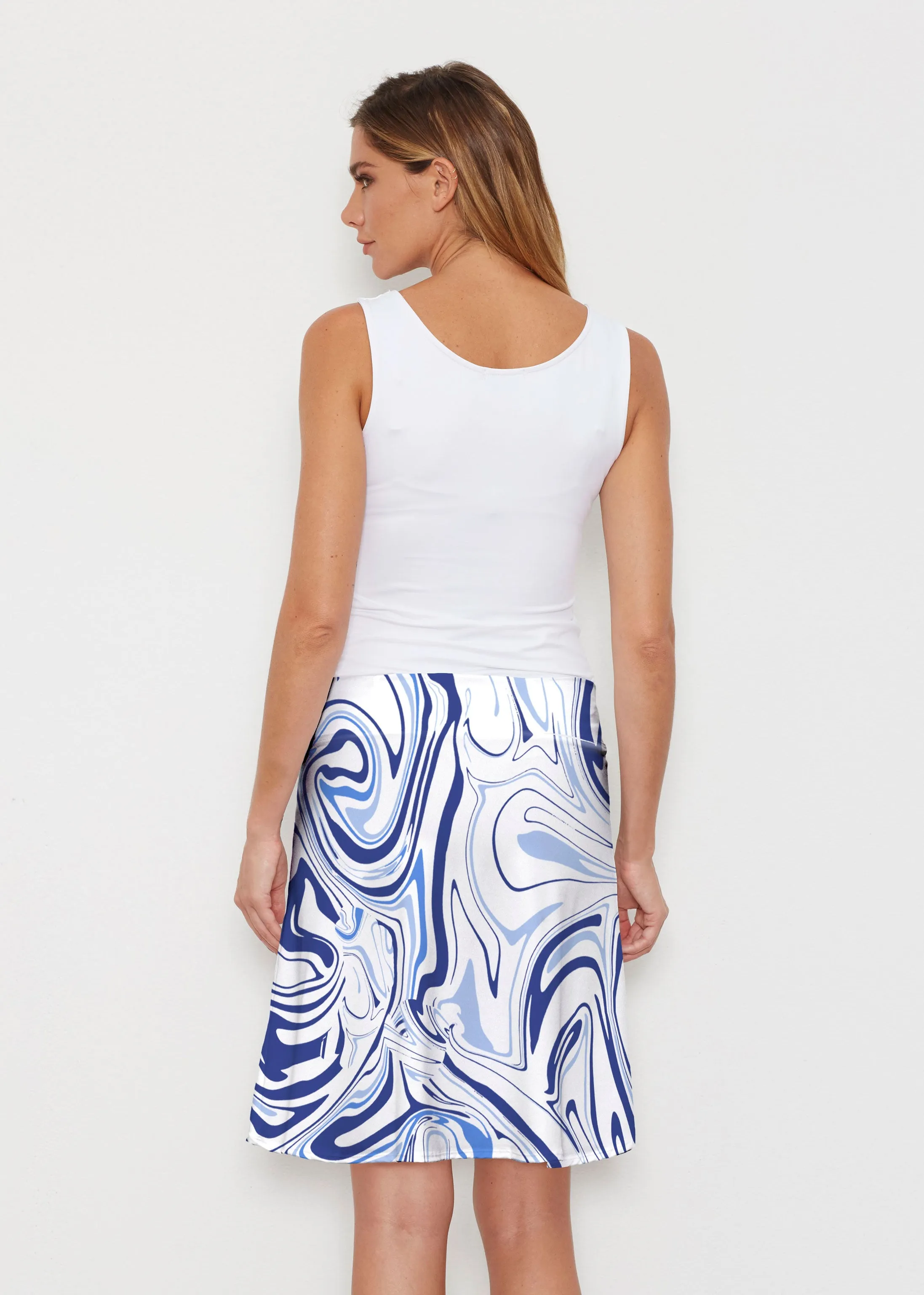 Swirly Blue (8076) ~ Silky Brenda Skirt 21 inch