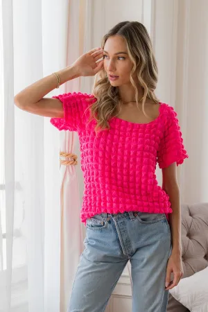 Textured Bubble Short Sleeve Top - Hot Pink by Sew In Love