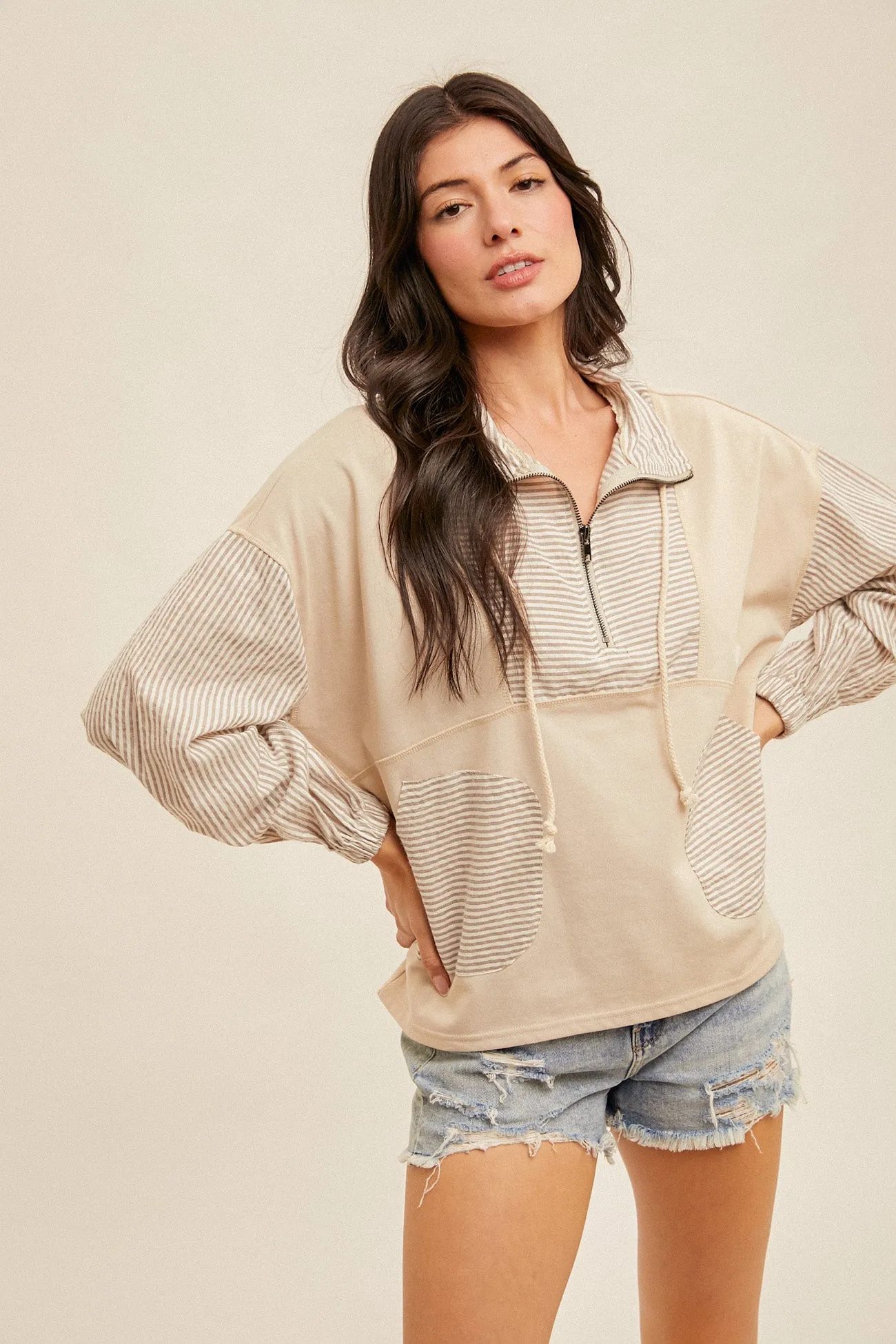 The Marie Half Zip Striped Sweatshirt