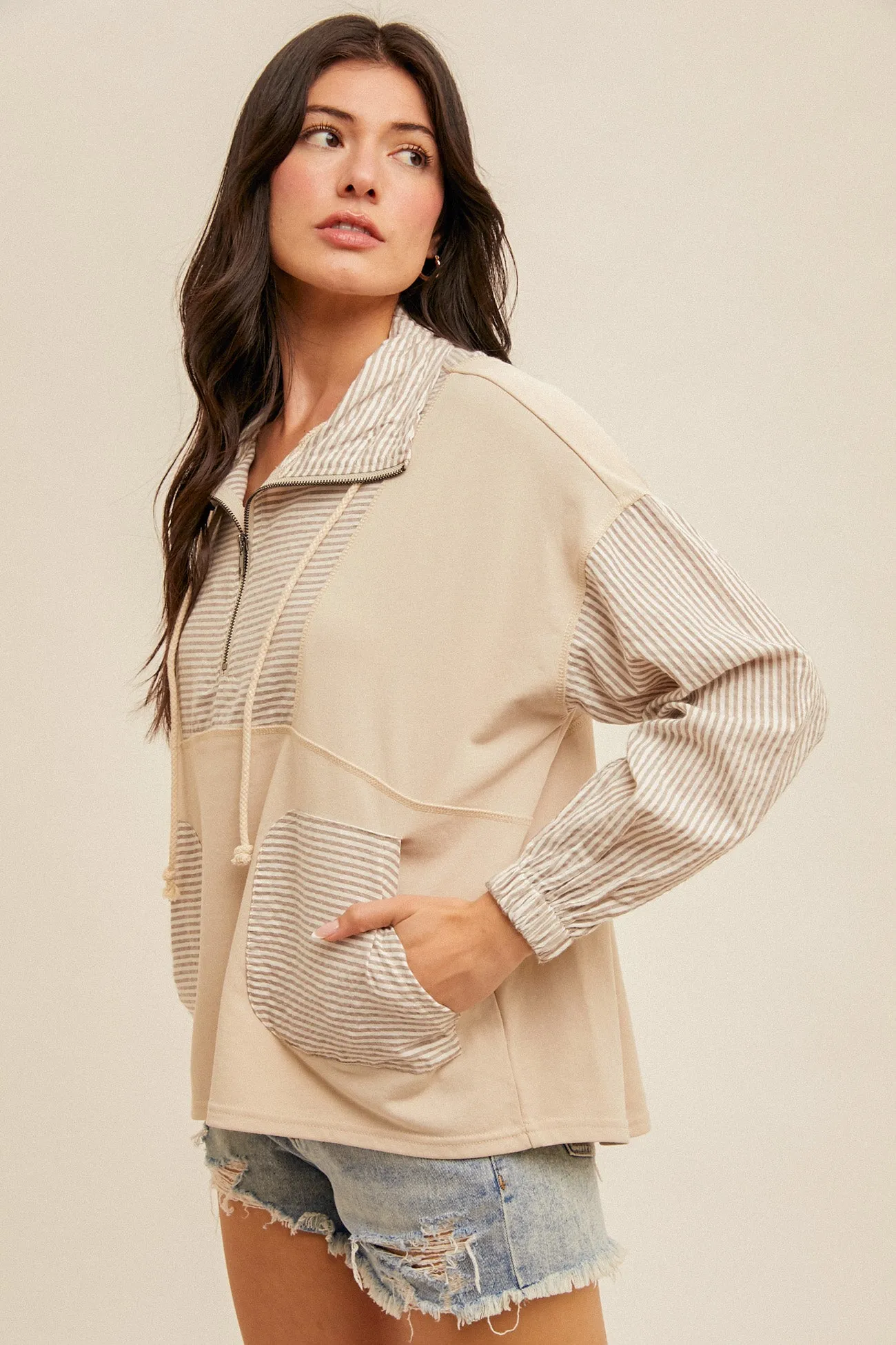 The Marie Half Zip Striped Sweatshirt