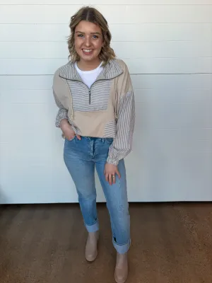 The Marie Half Zip Striped Sweatshirt