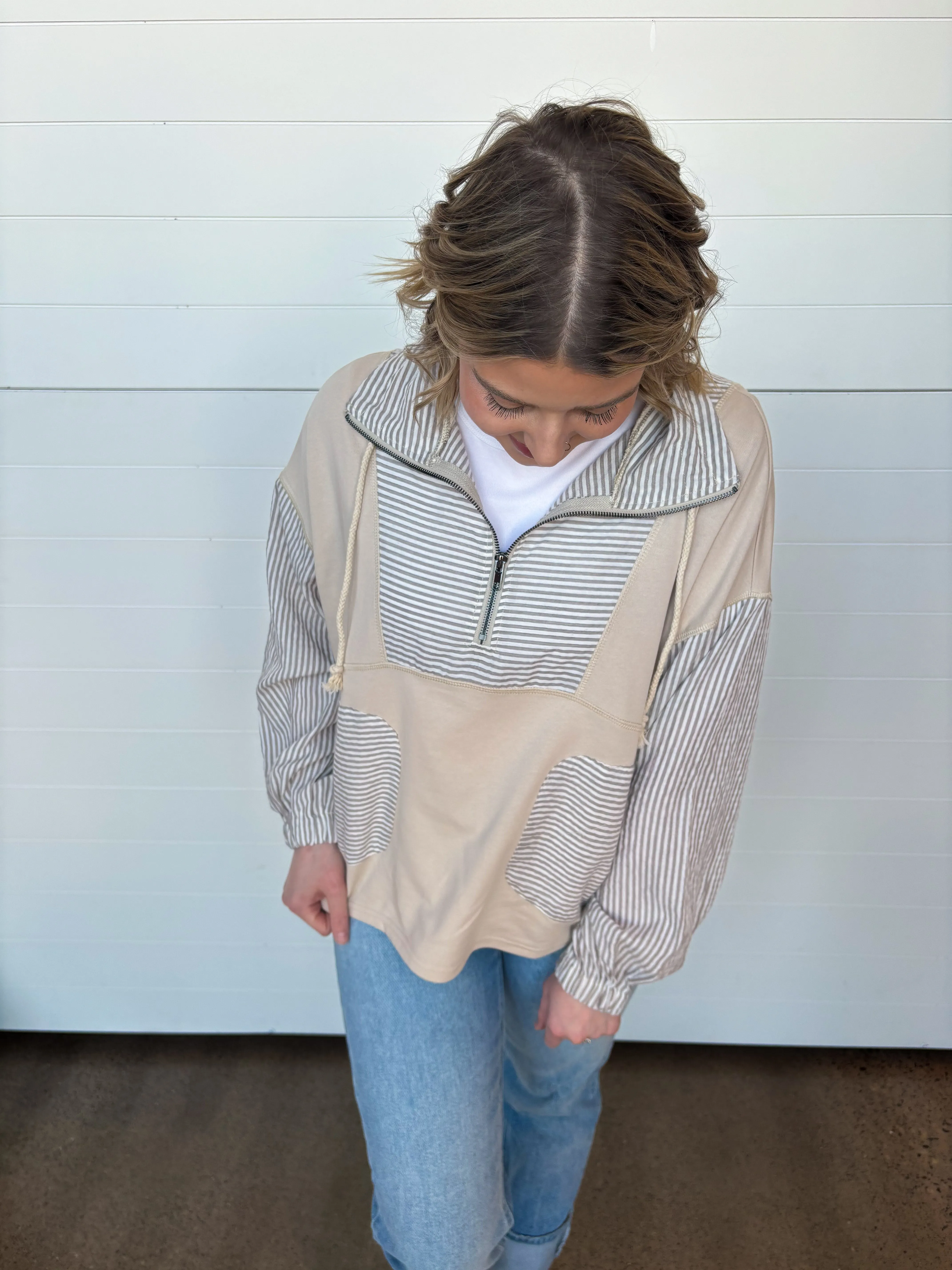 The Marie Half Zip Striped Sweatshirt