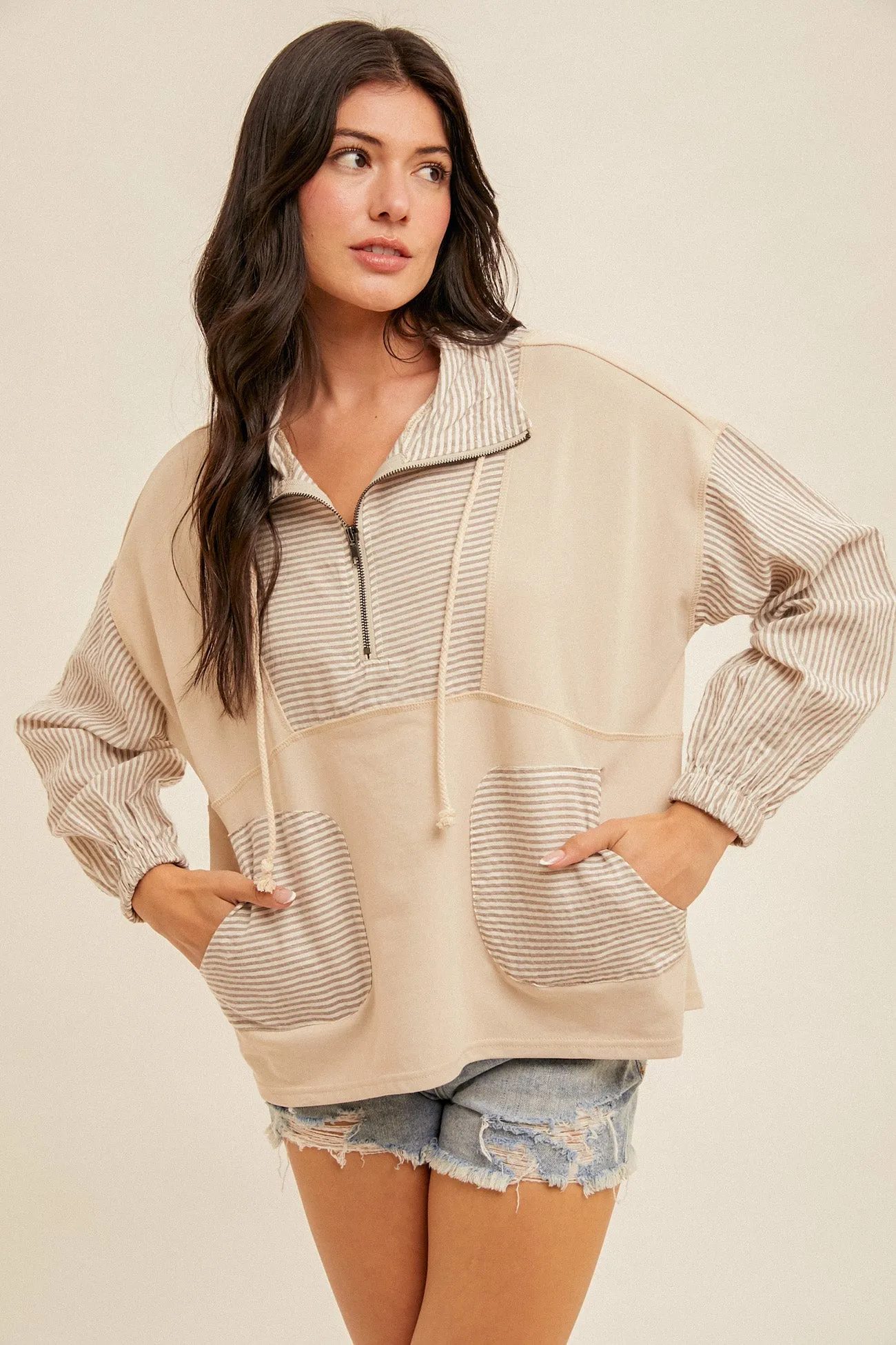 The Marie Half Zip Striped Sweatshirt