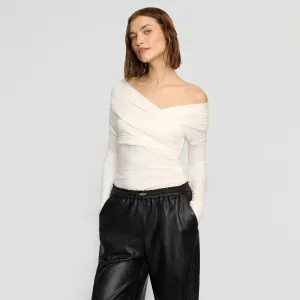 Theresa Ruched Off-Shoulder Long-Sleeve Tee