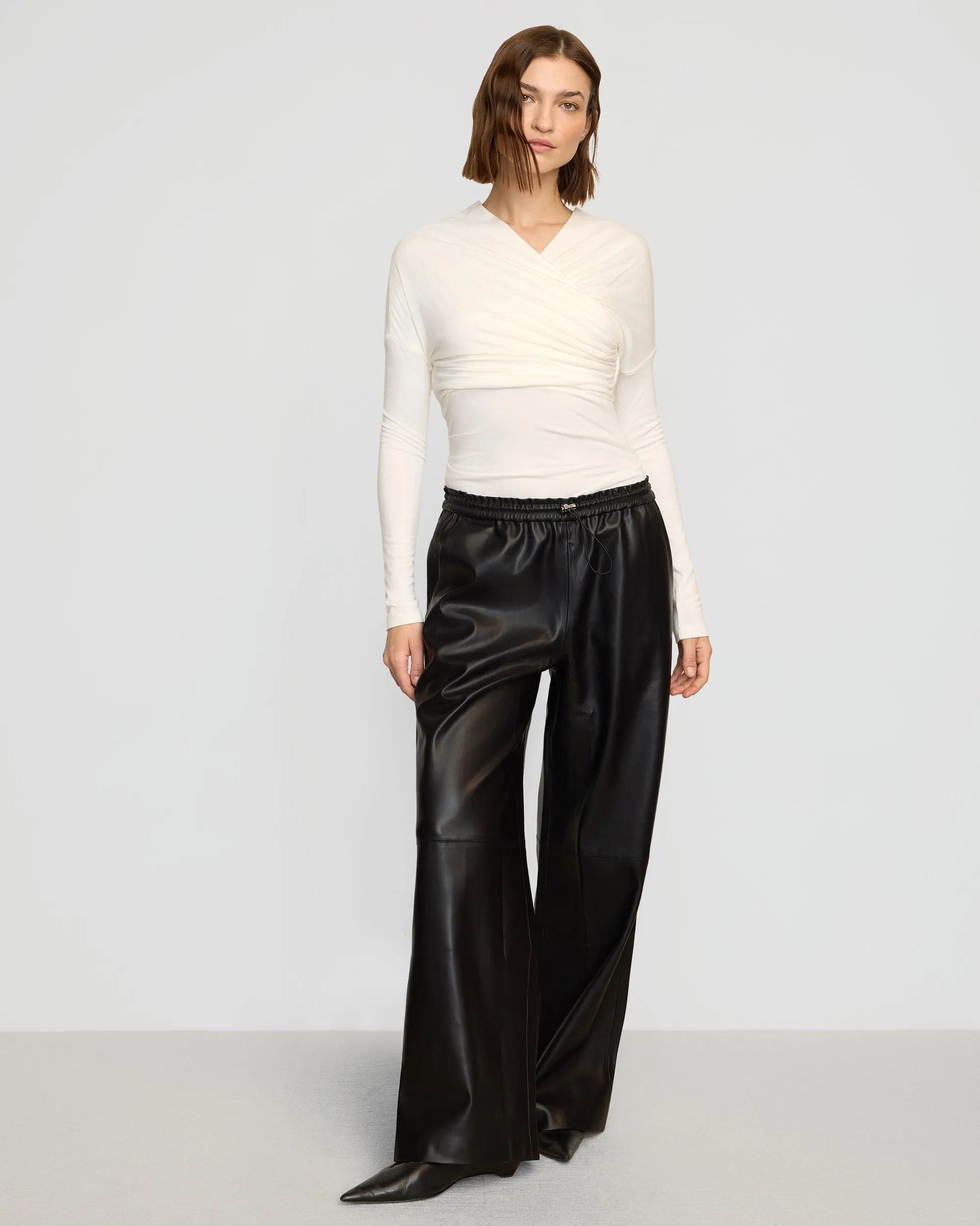 Theresa Ruched Off-Shoulder Long-Sleeve Tee
