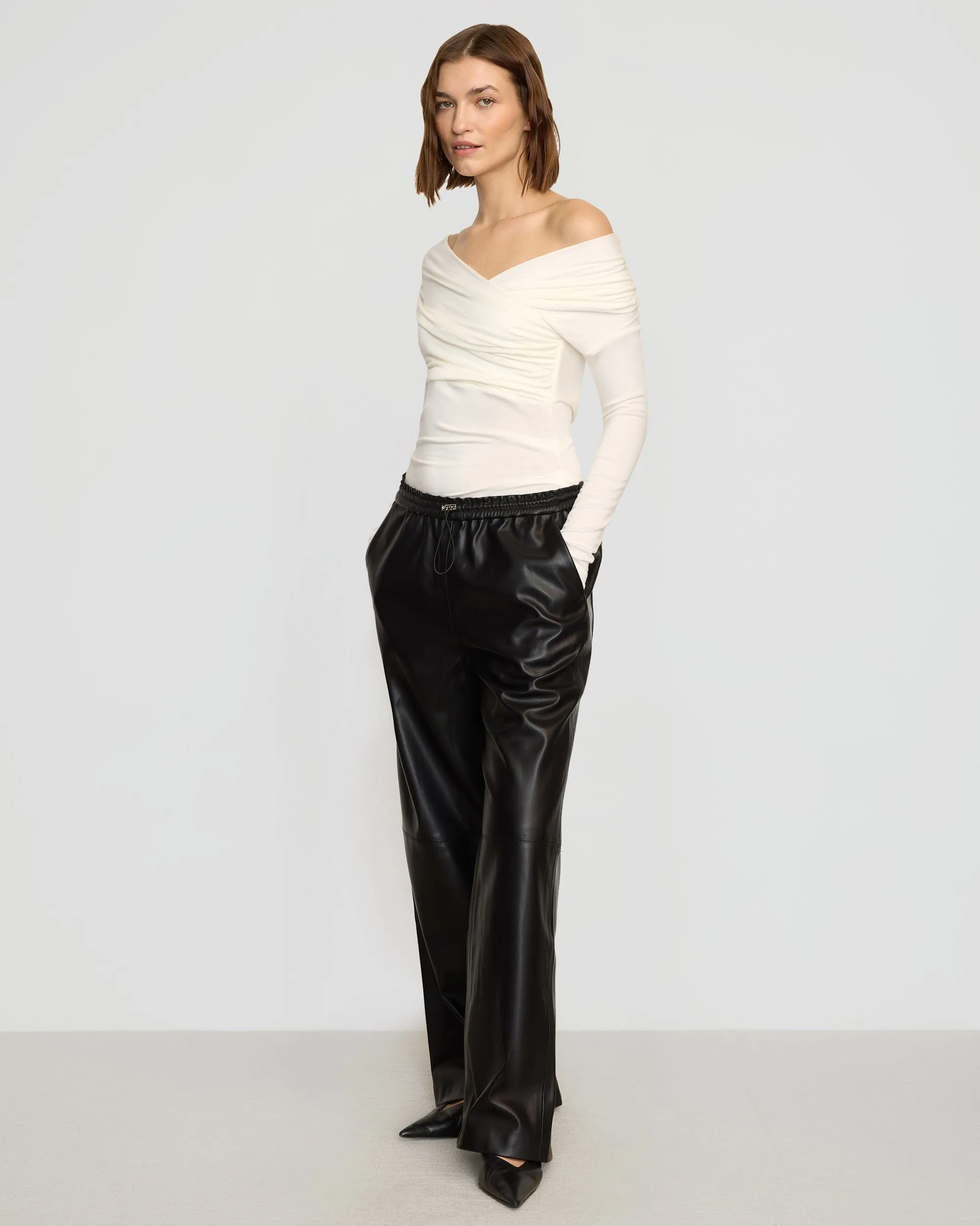 Theresa Ruched Off-Shoulder Long-Sleeve Tee