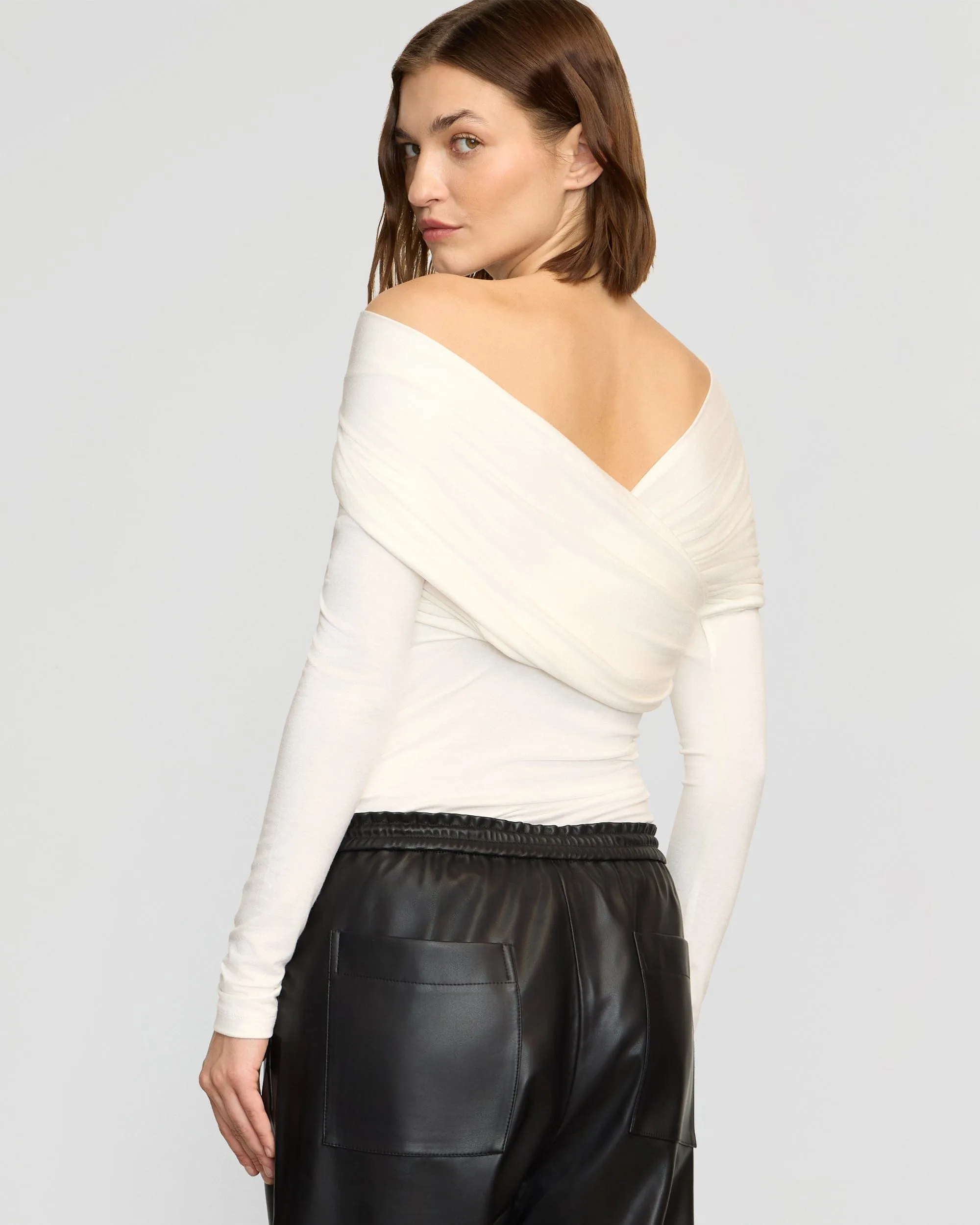 Theresa Ruched Off-Shoulder Long-Sleeve Tee