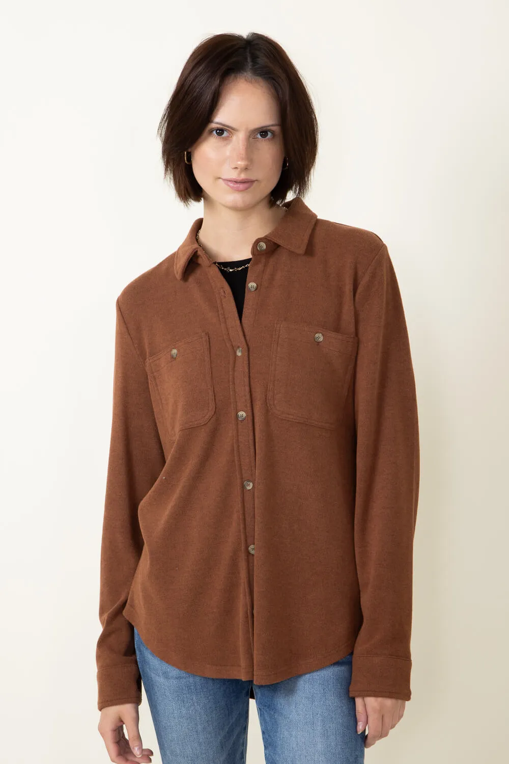 Thread & Supply Lewis Soft Luxe Button Up Shirt for Women in Heather Cognac | T1084PVXGK-HEATHERCOGNAC