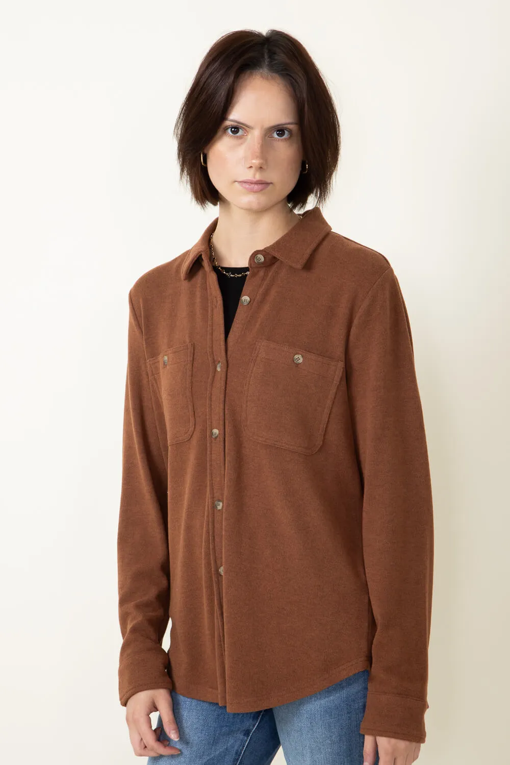 Thread & Supply Lewis Soft Luxe Button Up Shirt for Women in Heather Cognac | T1084PVXGK-HEATHERCOGNAC