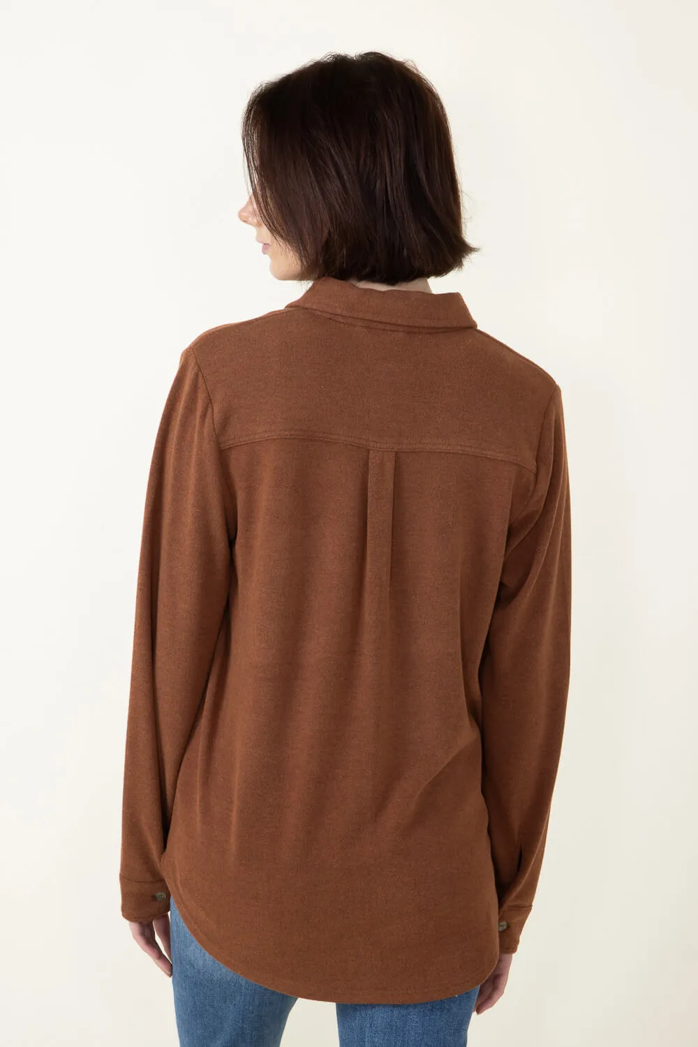 Thread & Supply Lewis Soft Luxe Button Up Shirt for Women in Heather Cognac | T1084PVXGK-HEATHERCOGNAC