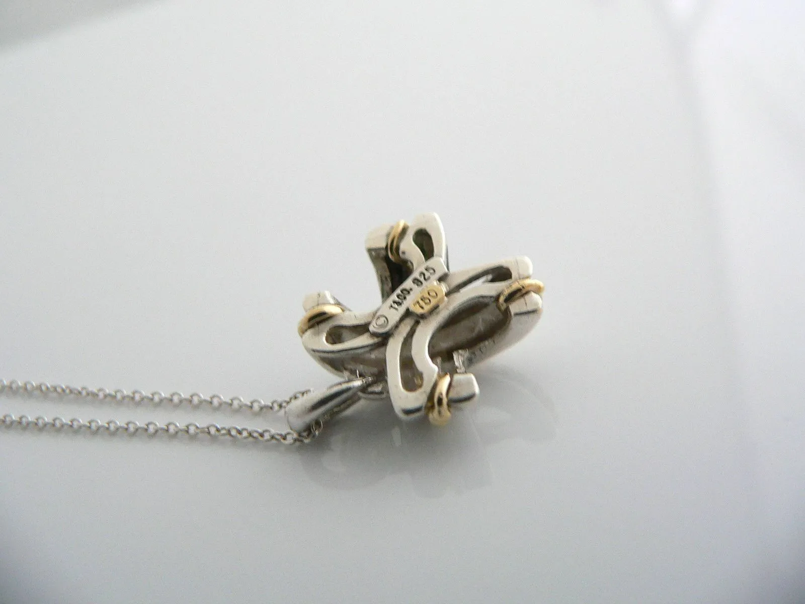 Tiffany & Co Silver 18K Gold Signature X Necklace Pendant Gift Pouch Love Pouch