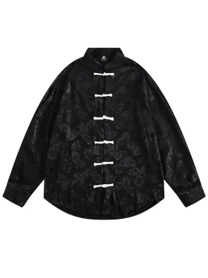 Trendy Jacquard Long Sleeve Oversized Shirts for Ladies