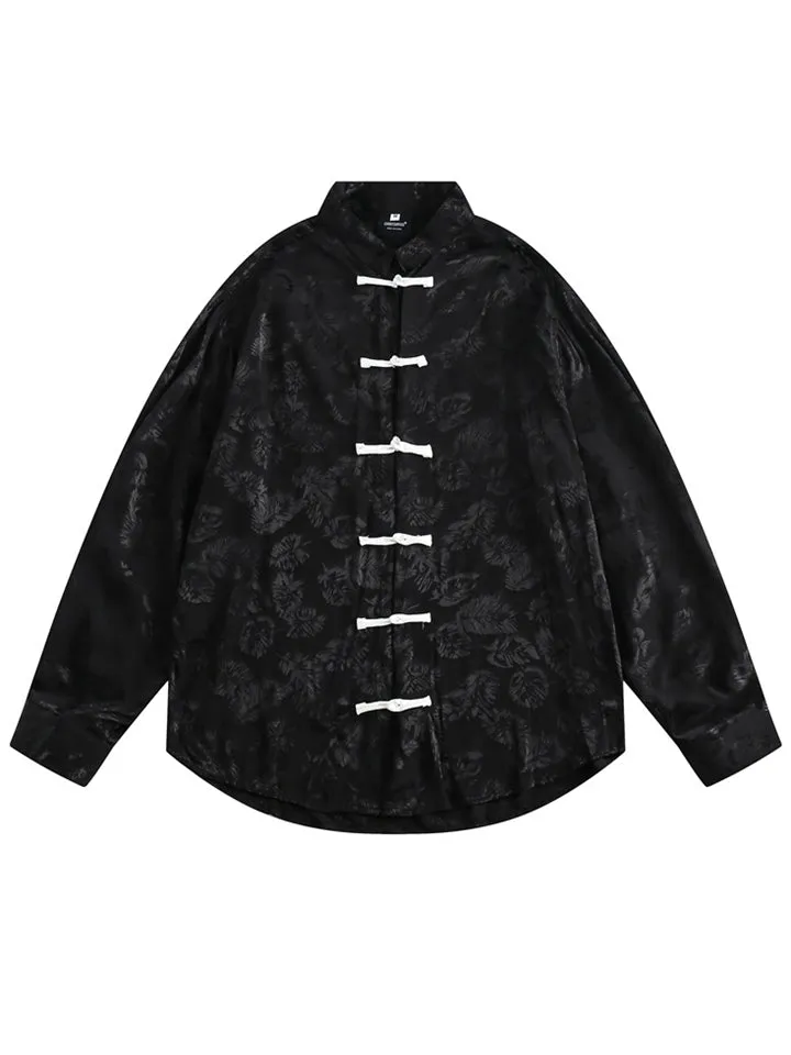 Trendy Jacquard Long Sleeve Oversized Shirts for Ladies